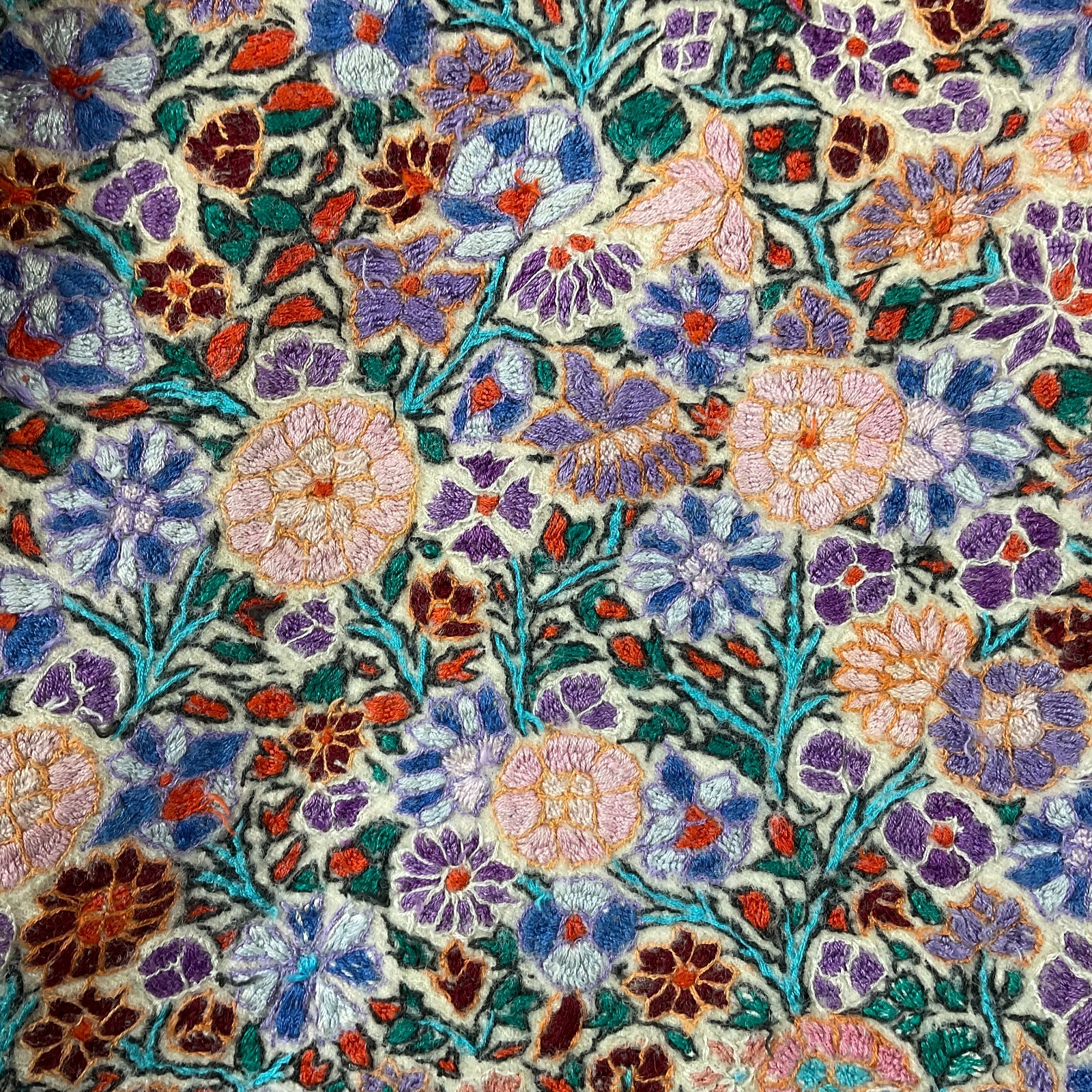 Vintage Hand Embroidered Jacket Kashmiri Indian Crewel Floral Size M
