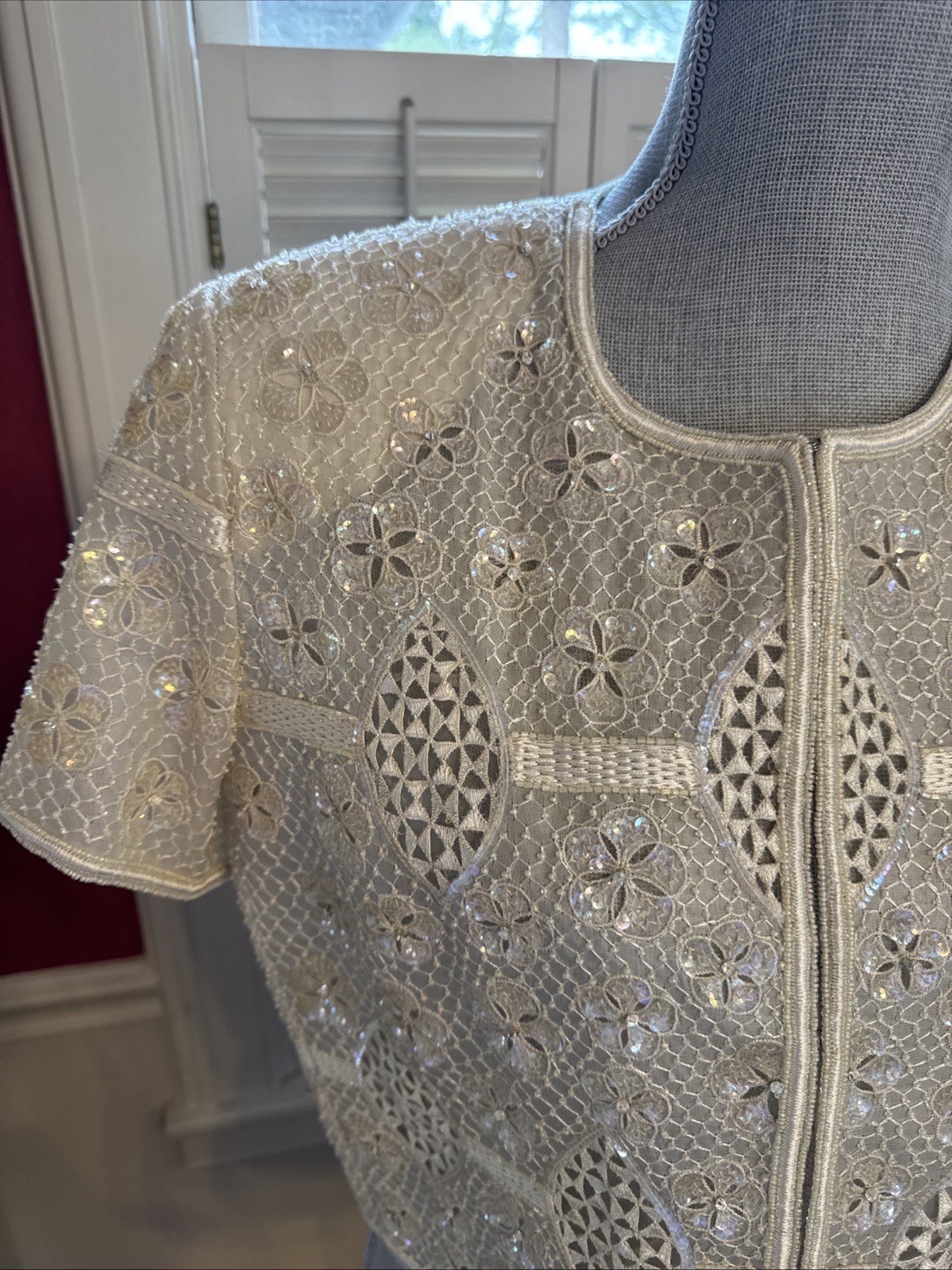 VINTAGE NWT MARY MCFADDEN COUTURE JACKET & SKIRT GOWN Plisse Pleat Sequins 14-16