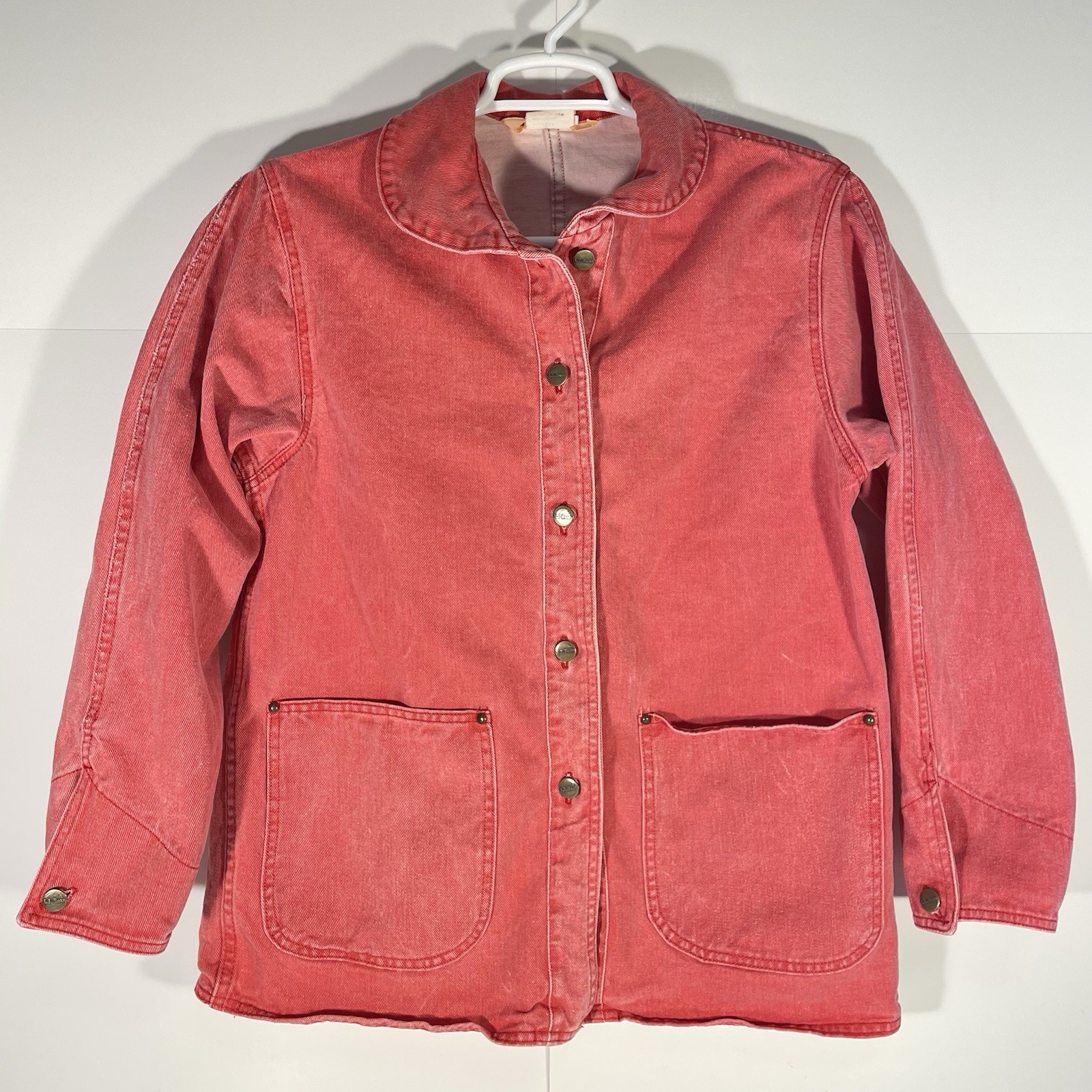 Vintage 90s LL Bean Peter Pan Collar Faded Red Denim Chore Jacket Women’s Large