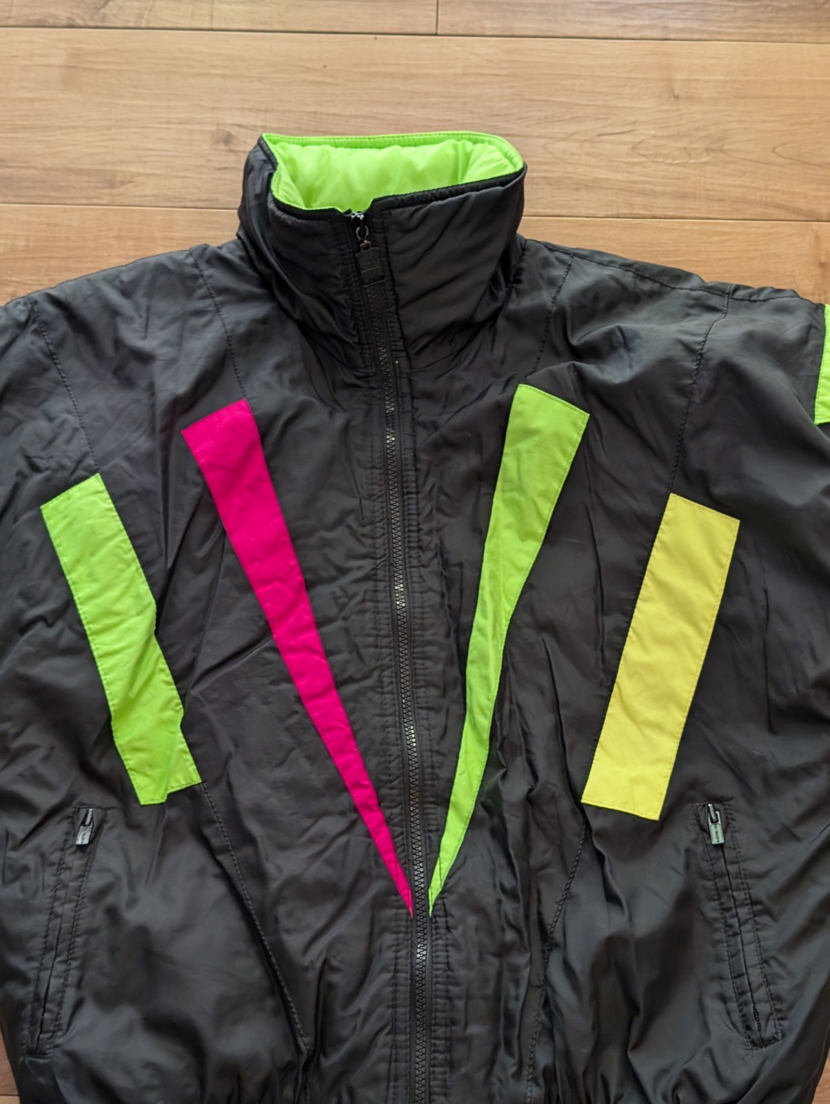 Vintage 80s Neon Color Block Ski Jacket Green Mountain Winter Coat Women’s M