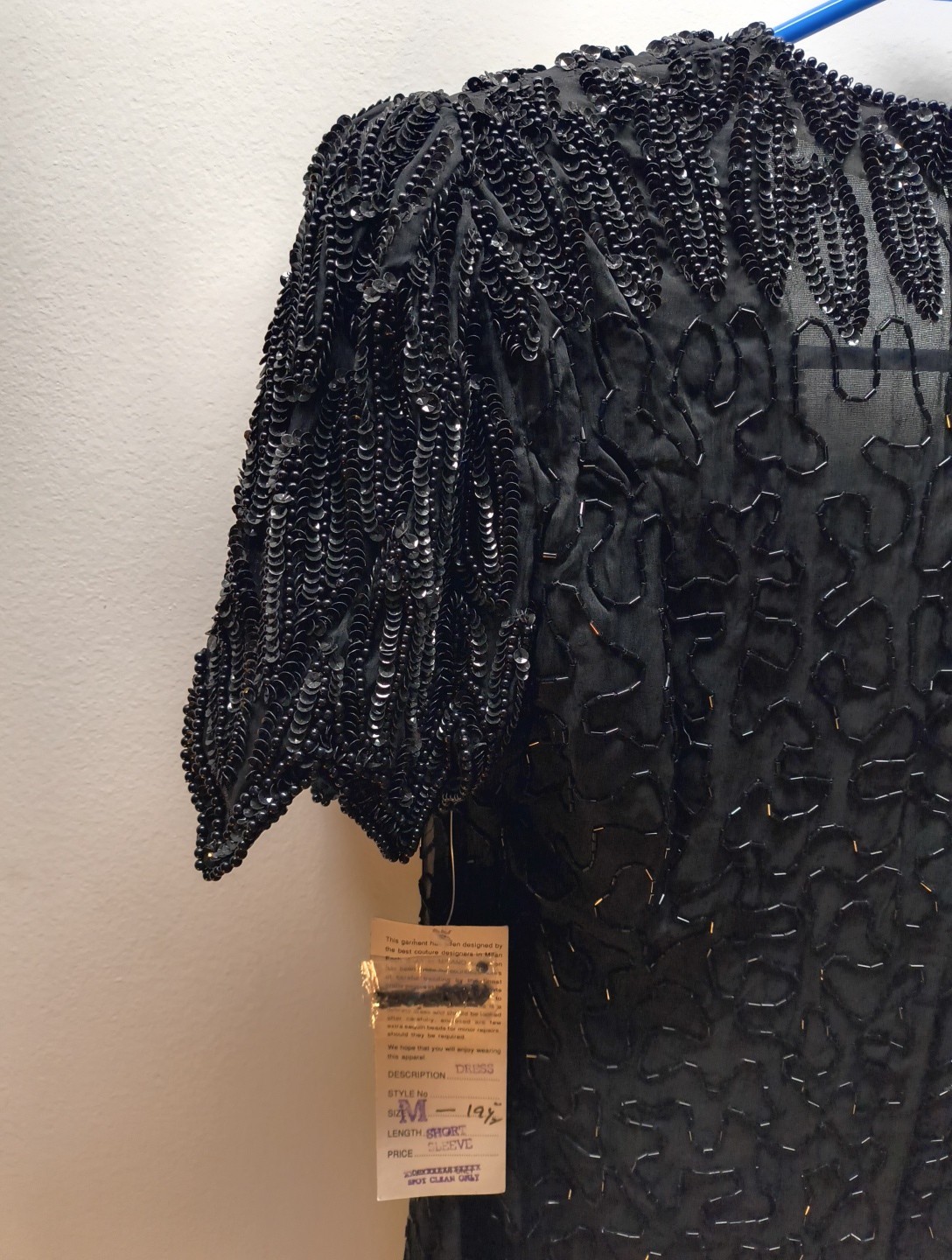 Vintage 1980s Milano Black Sequin Beaded Dress Womens M NWT Party Glam