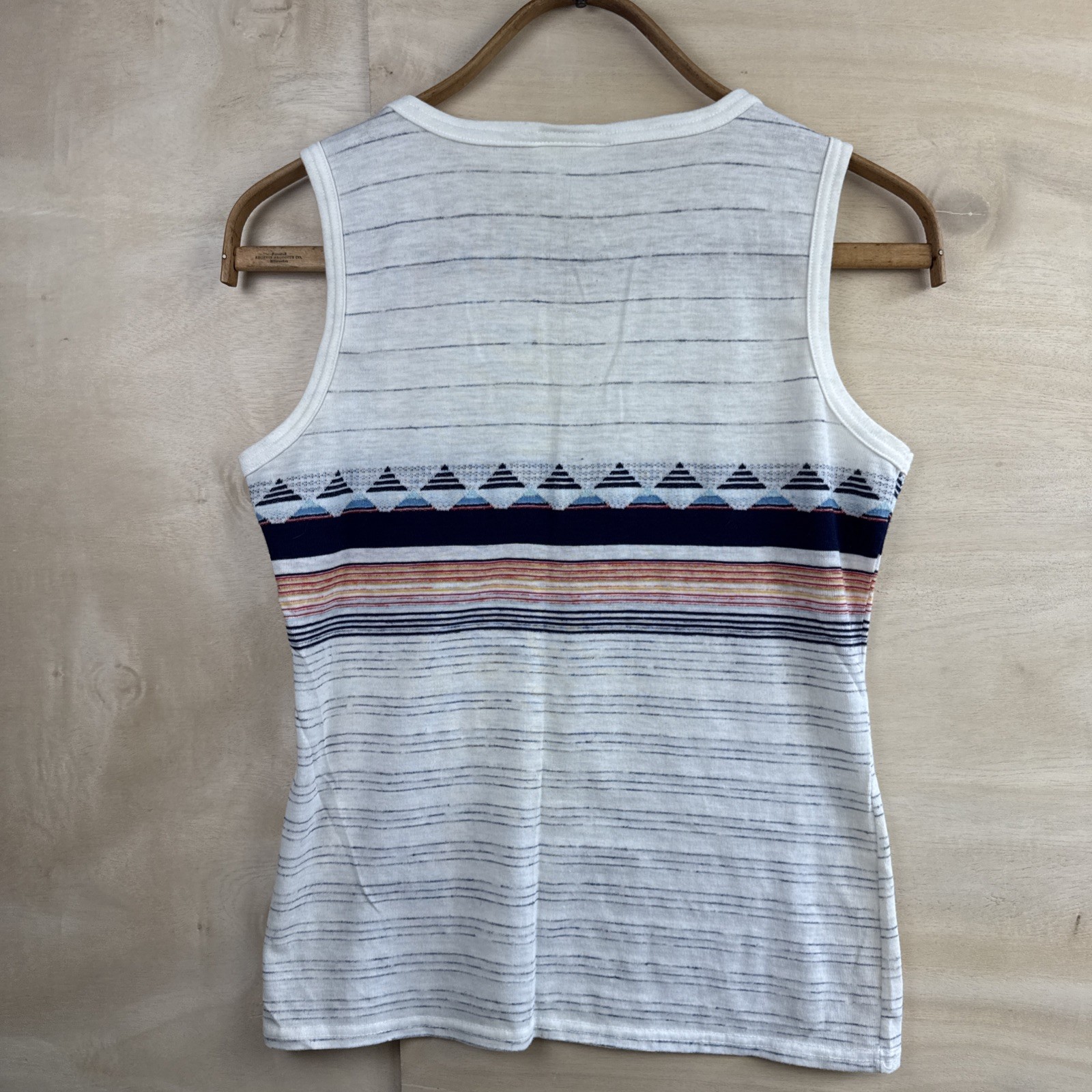 Vintage 70s Jantzen Striped Knit Tank Top Geometric Pattern Summer USA Sz Lg