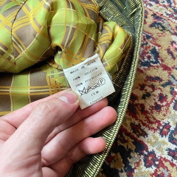 Rare vintage double standard clothing japan green corduroy zip designer jacket S