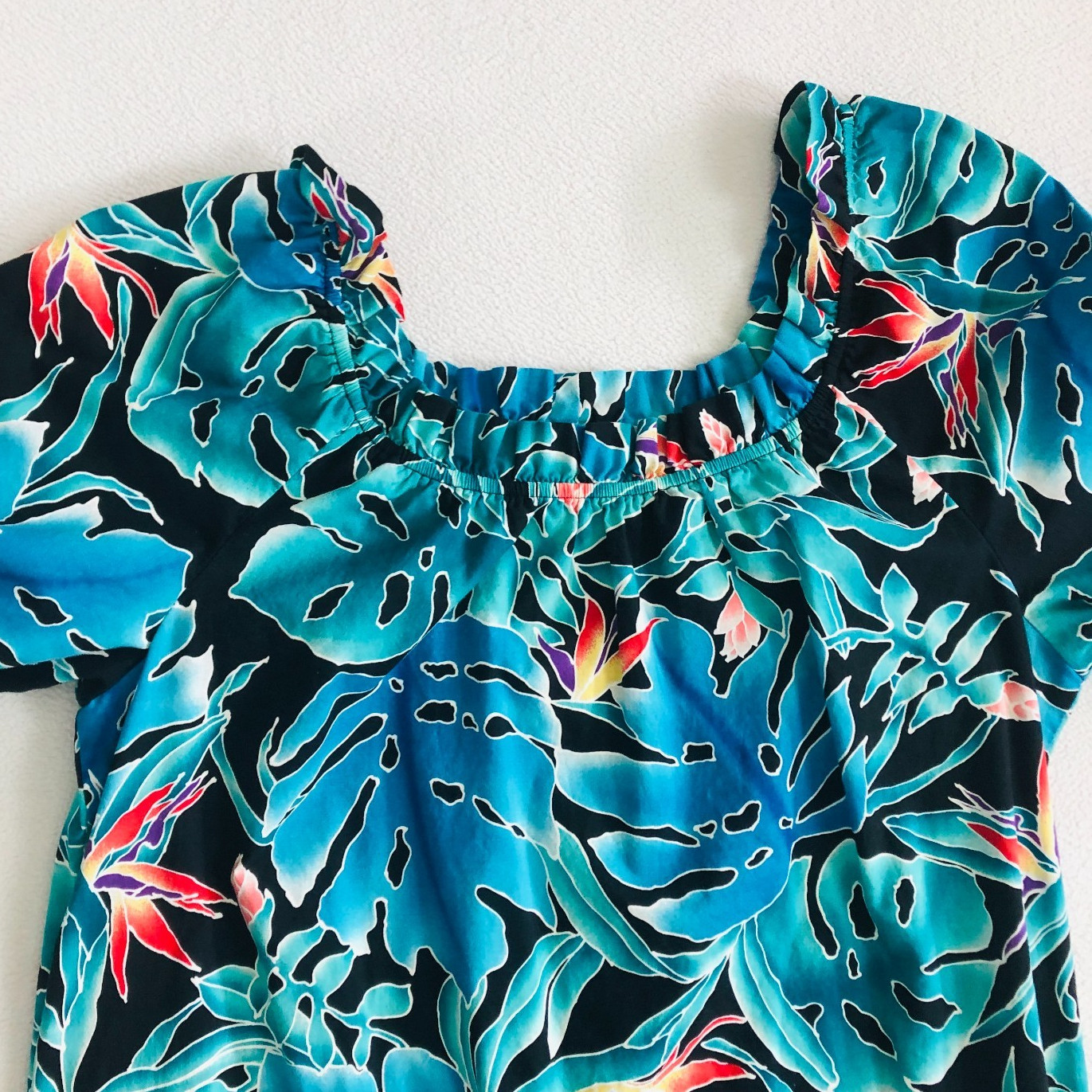 Vintage Hilo Hattie MuuMuu Dress MIDI Hawaiian Ruffle Bird Of Paradise Size M