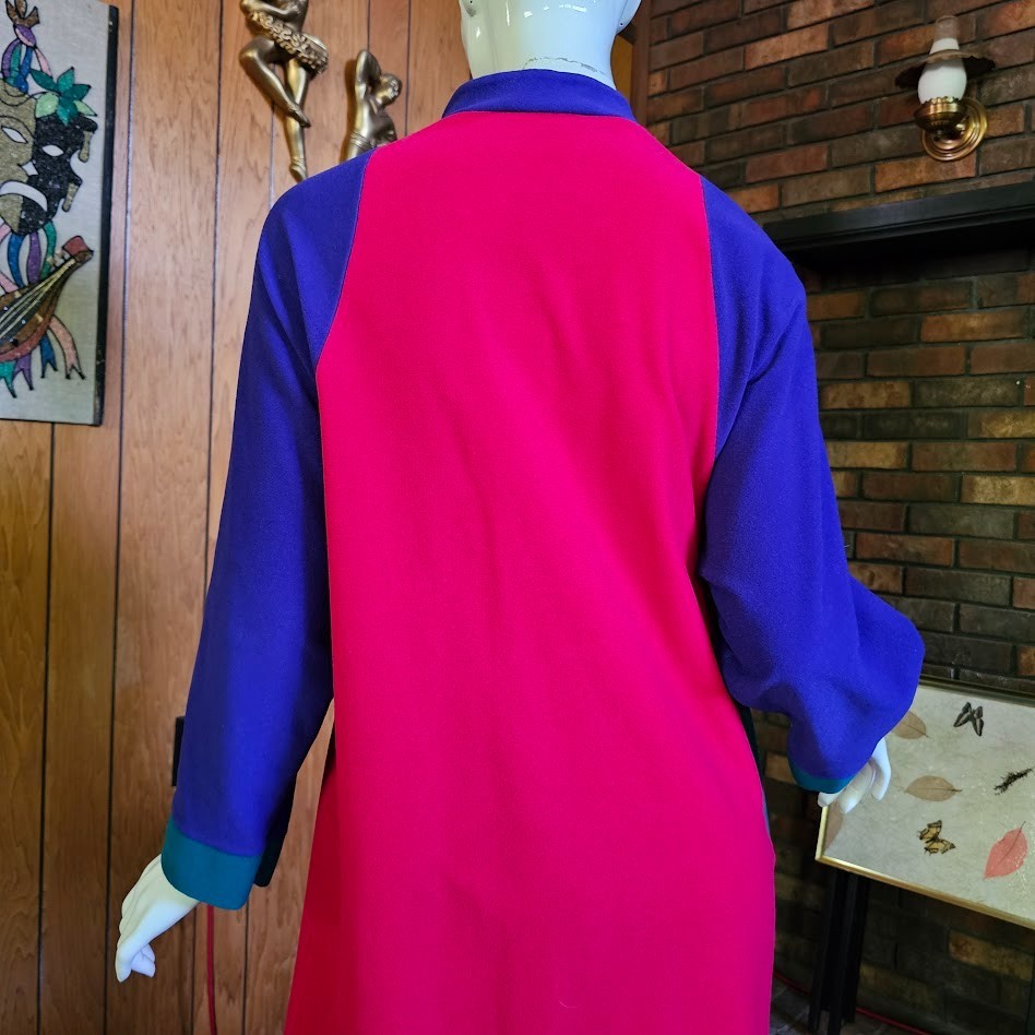 Vtg 80s New Wave Vanity Fair Colorblock Fleece Lounge Maxi Dress Caftan P M/L