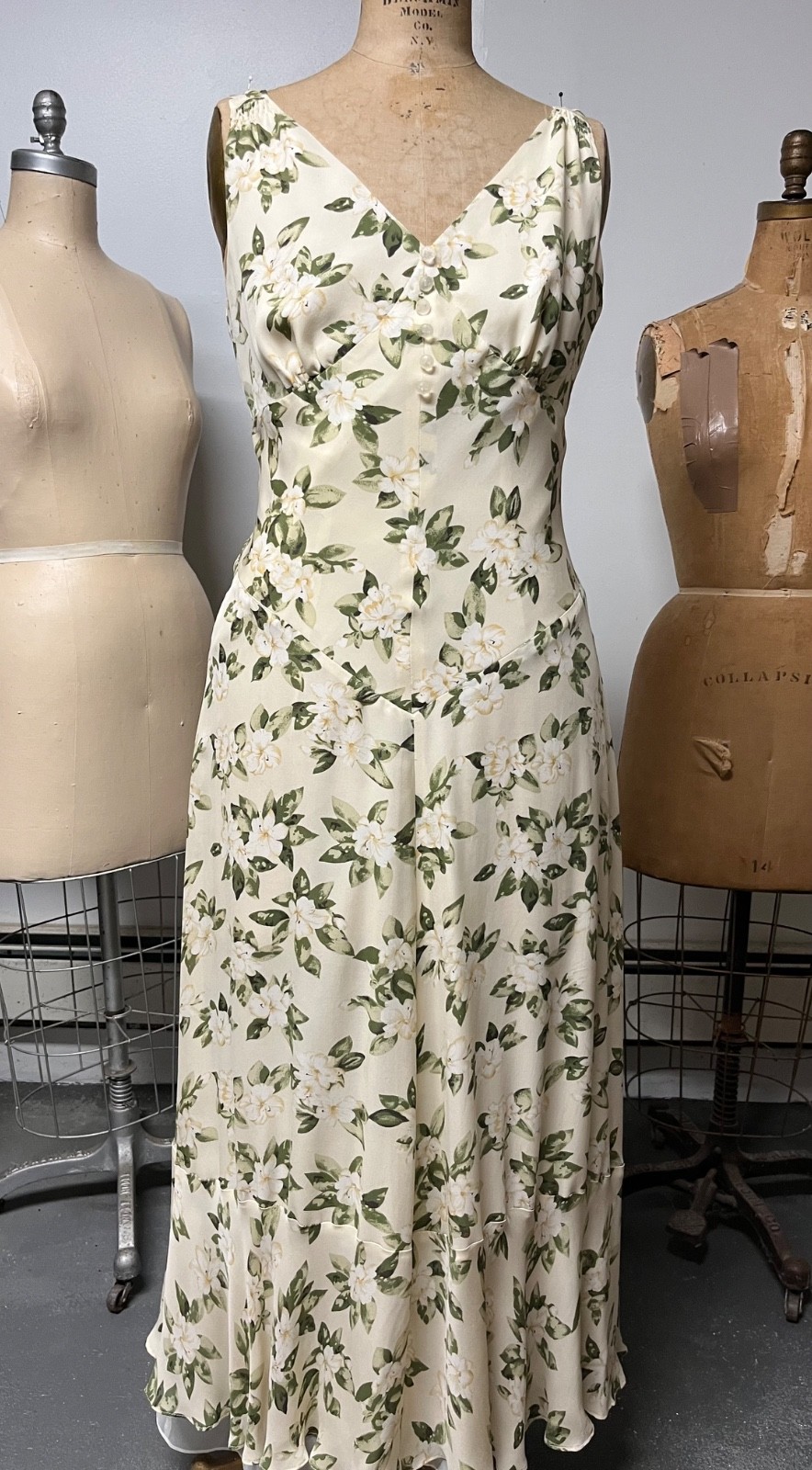Vintage J Peterman 1930s Style Lady Day Silk Georgette Dress Size 10 Bust 38