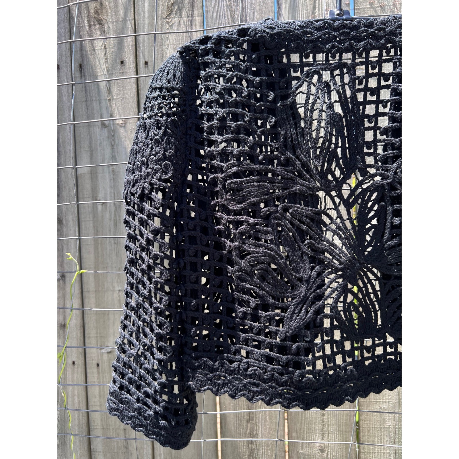 OSCAR DE LA RENTA VTG Black Ribbon Crochet Lace Bolero Cropped Jacket S/M