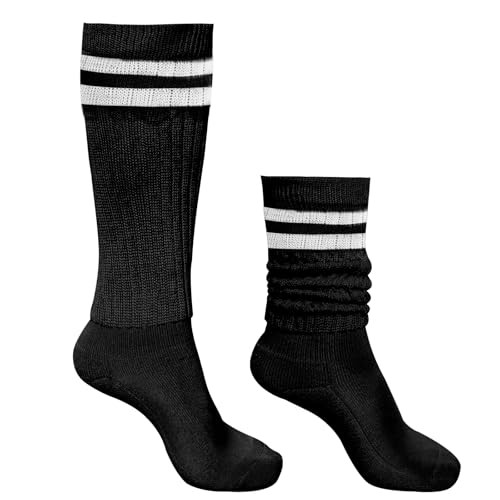 Slouch Socks Striped Slouch Scrunch Socks for Women Girls 90s Standard Black