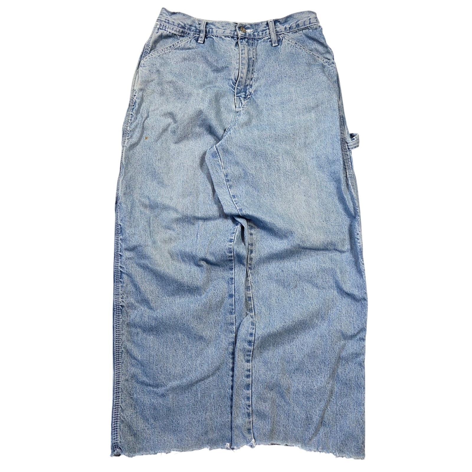 Vtg Route 66 Mens Carpenter Jeans Light Wash Wide Leg Raw Hem Blue 32×26.5 Baggy