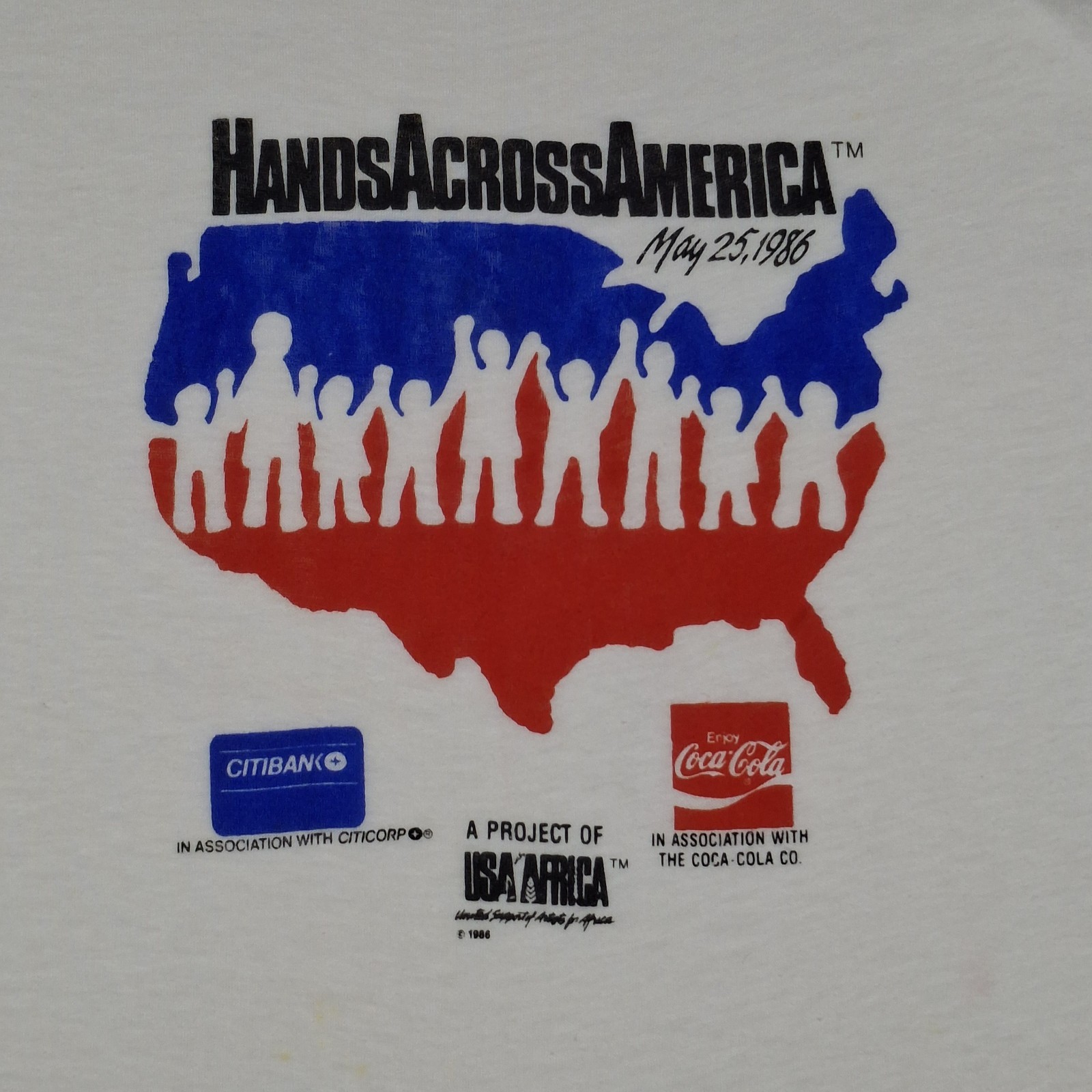 Vintage 1986 Original Hands Across America Coca-Cola Citicorp Women&rsquo;s XL T-Shirt