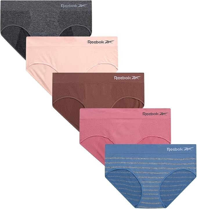 Reebok Women&rsquo;s Panties – 5-Pack Tag-Free Stretch Soft Seamless Hipster (S-XL)