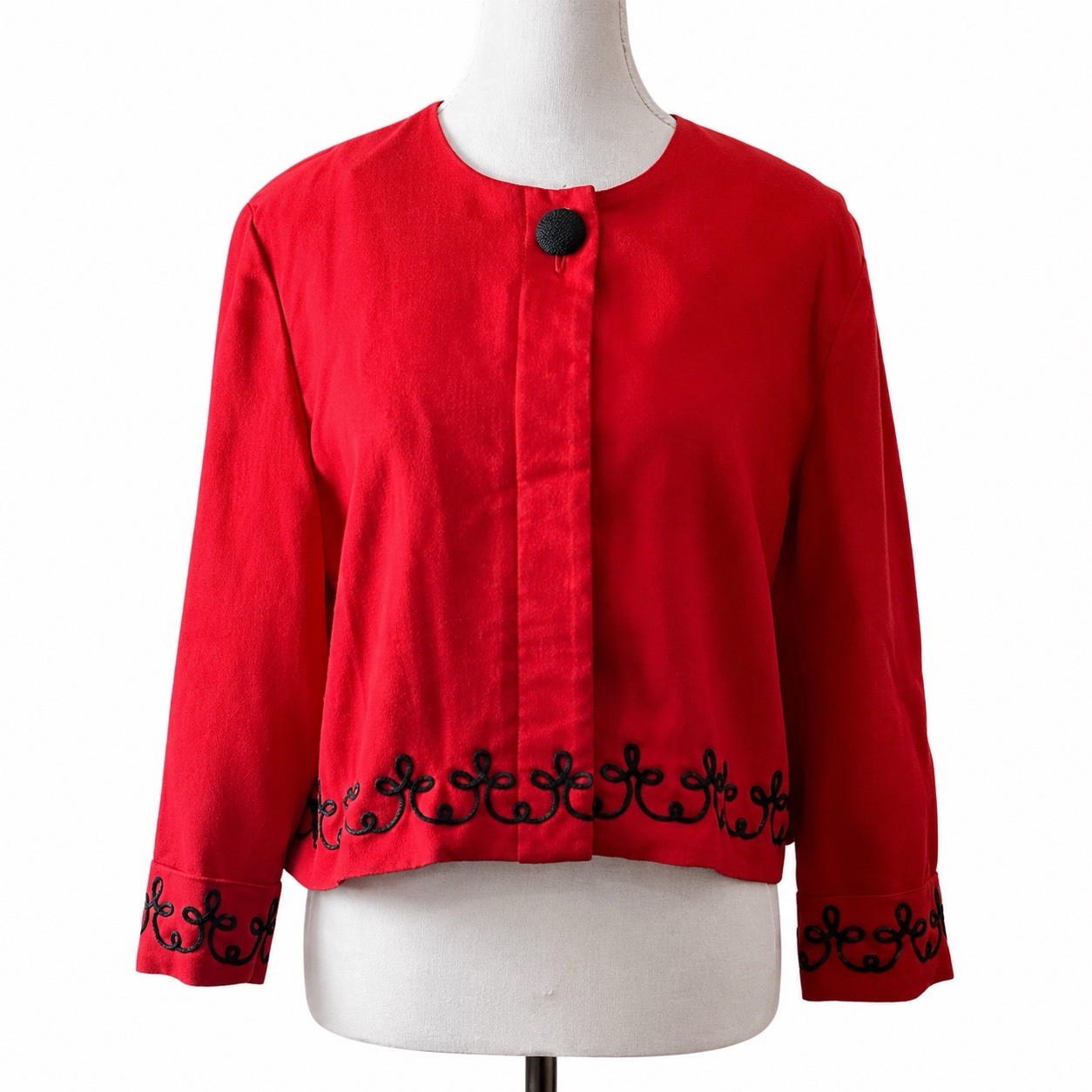 Leslie Fay &rsquo;80s Vintage Cropped Career Jacket Womens 12 Red Petite Shoulder Pads