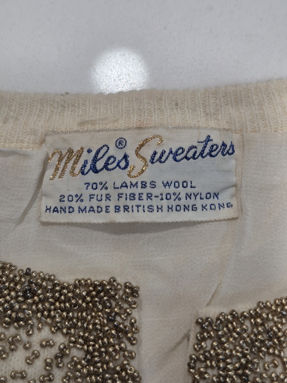 Vintage Miles Sweaters Hand Beaded Ivory Wedding Cardigan Lambswool Formal Rare
