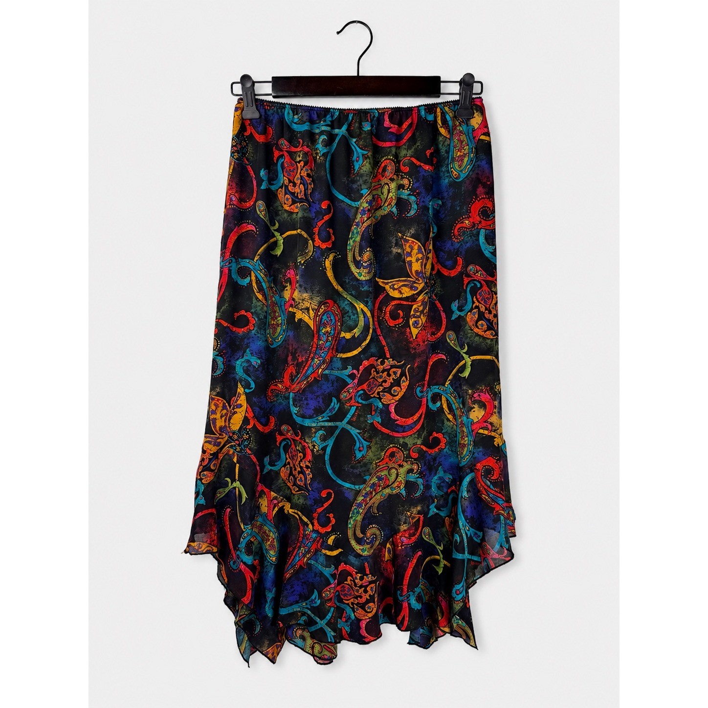 Vintage Chico&rsquo;s Design Silk Paisley Asymmetrical Handkerchief Hem Skirt Med