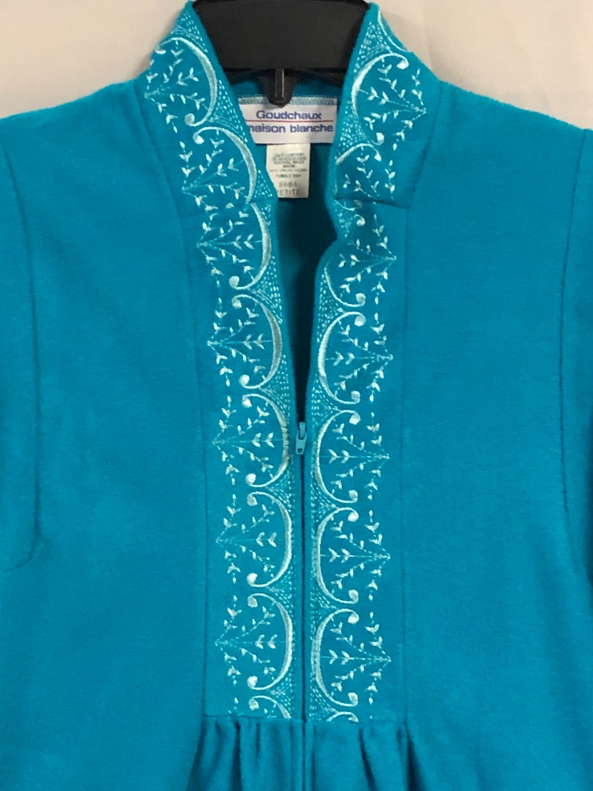 Vintage Goudchaux Soft Fleece Long Aqua Nightgown Robe Size Small Zip Closure