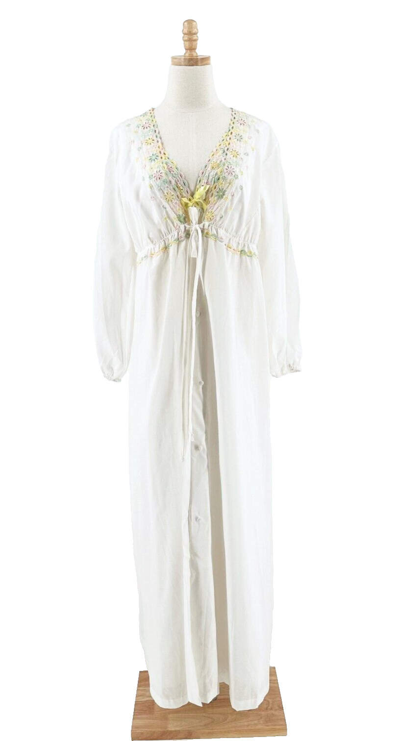 VTG 70s JCPenney Peignoir Set M/L Embroidered Lace Romantic Cottage Prairie Boho