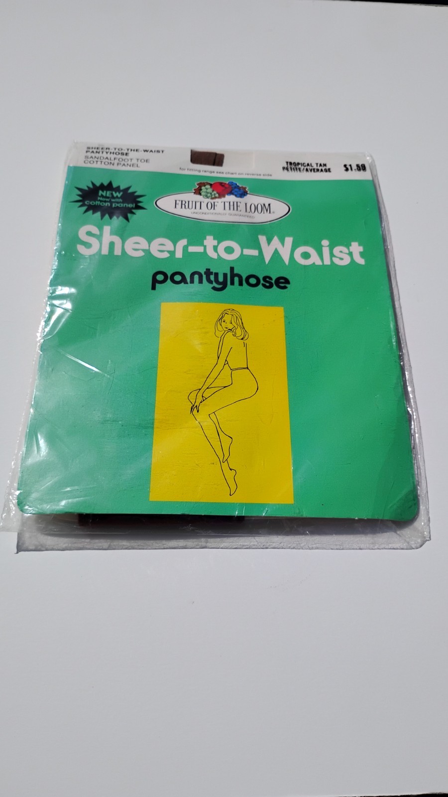 Vintage Fruit Of Loom Sheer-To-Waist Pantyhose Hoisery Tropical Tan Pet/Avg 60s