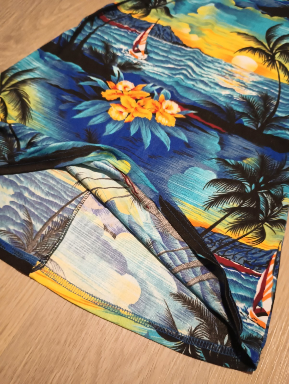 Vtg Tropical Hawaiian Print Stretchy Tank Mini Sun Dress resort swim cover up XS