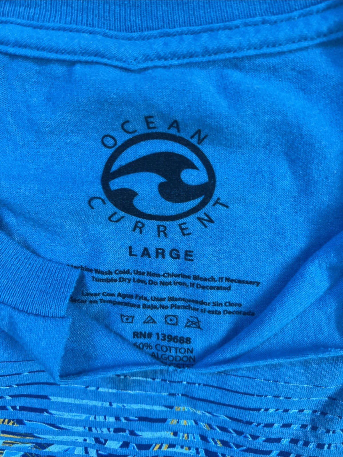 Vintage Y2K Style Ocean Current Blue Surf Hawaiian Ocean Beach T Shirt Size L