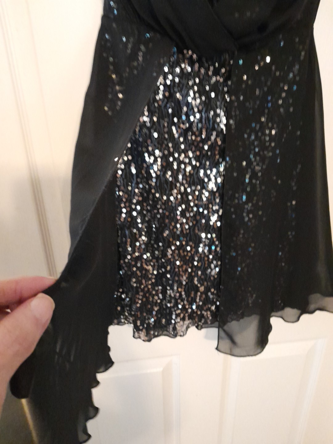 Vintage Trixxi Black With Silver Sequins And Sheer Overlay Mini Dress.Sz.5 . B5