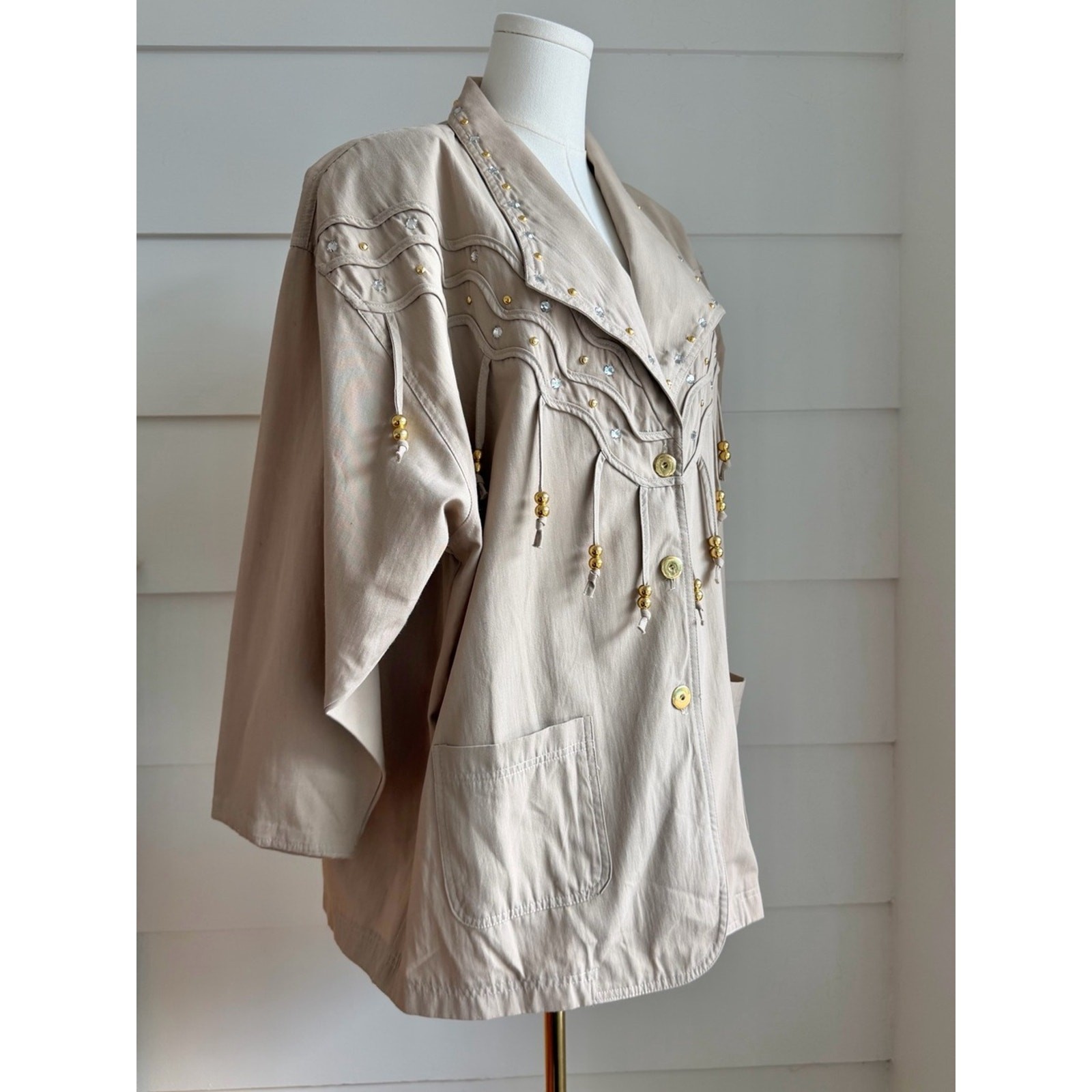 Vintage Embellished Lightweight Jacket with Tassels Adolfo Relaxed Fit size XL