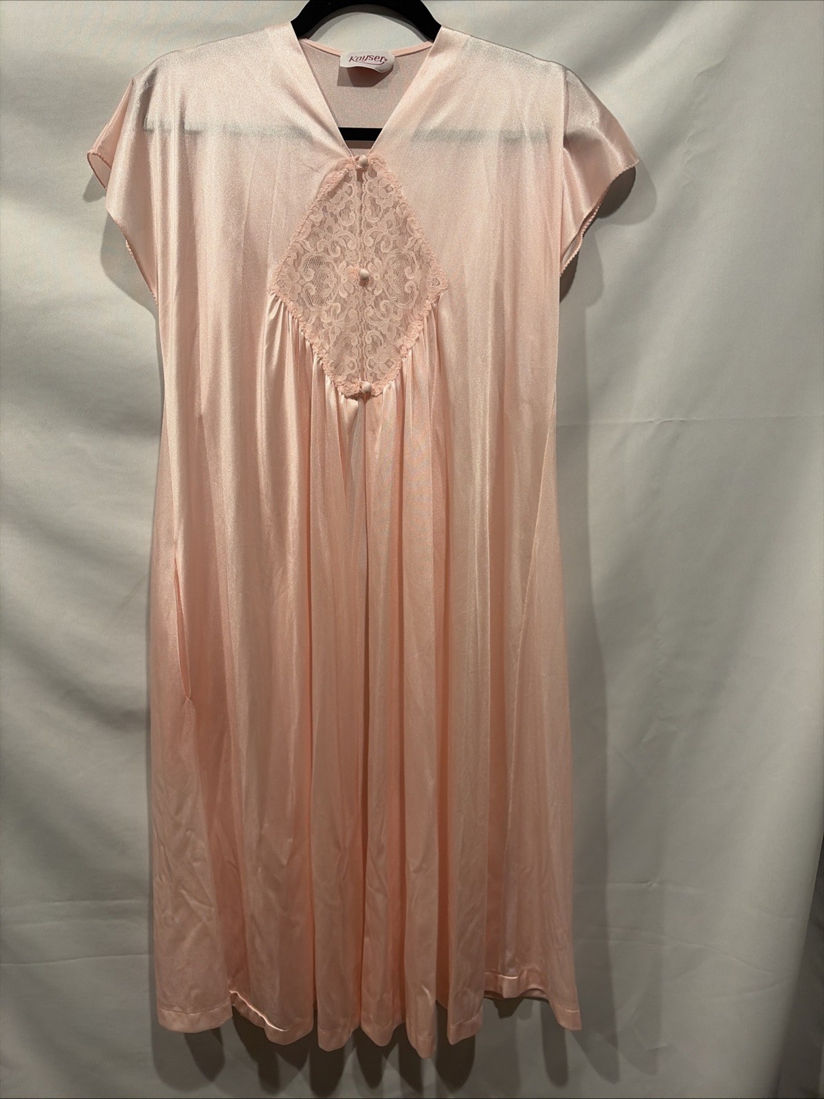 Vintage Kayser Pink Satin/Nylon & Lace Nightgown/Robe Flowers Small Petite