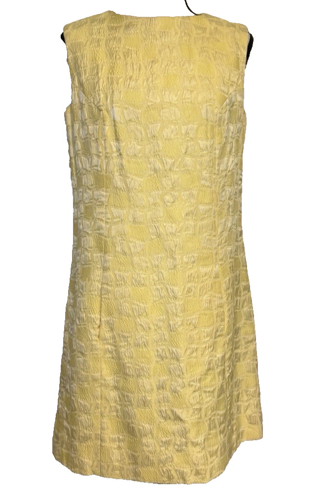 Vintage MOD 60&rsquo;S Lemon YELLOW Geometric JACQUARD MINI COCKTAIL DRESS Pockets S/M