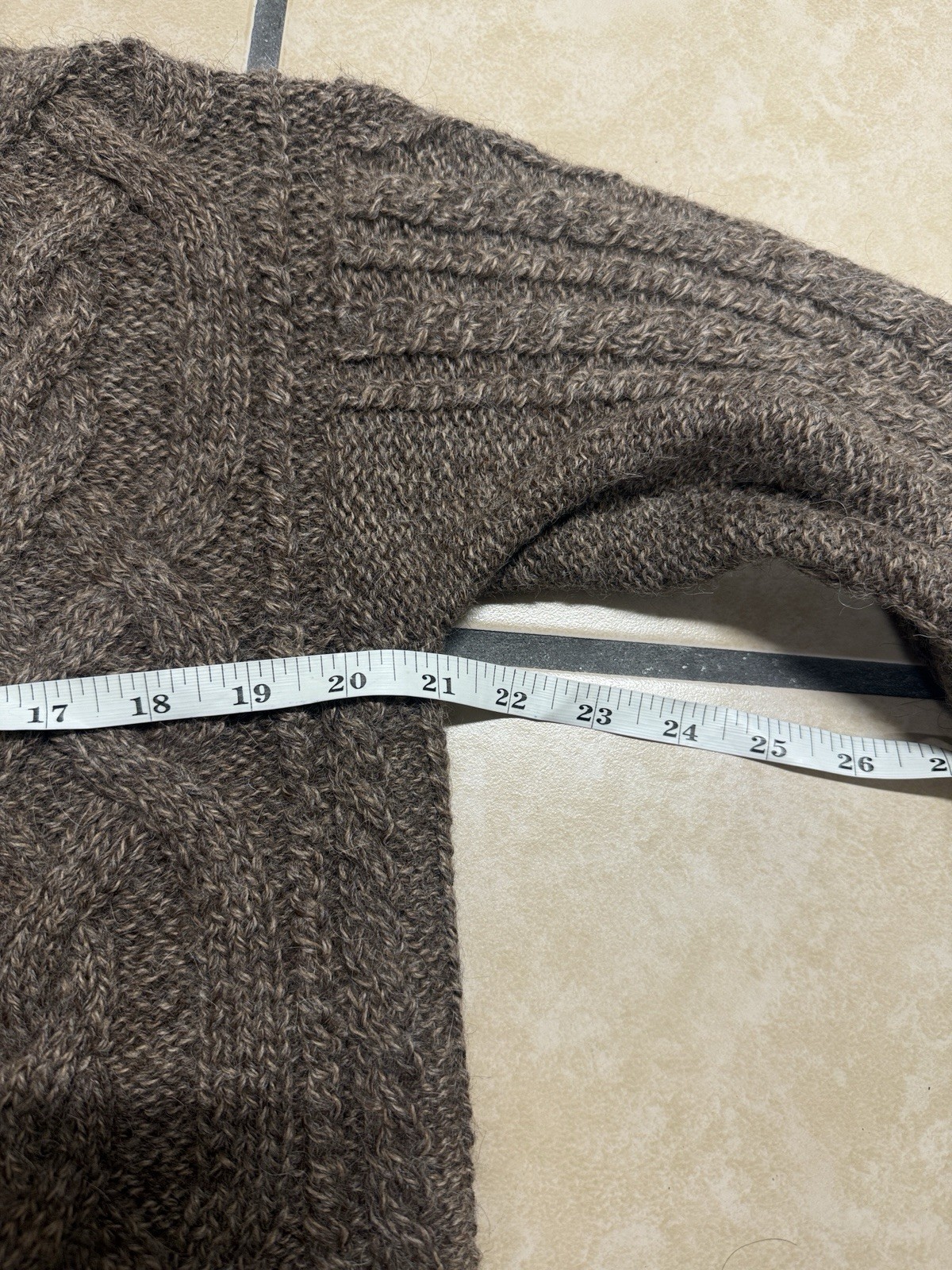 Hand Knit Artisan Alpaca Wool Sweater Natural Brown Fisherman Patagonia Chile