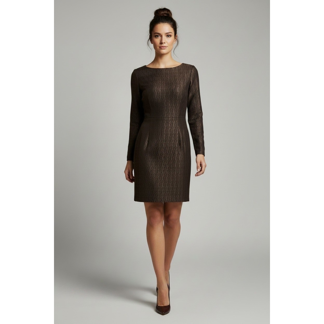 Vintage 1960s Sheath Dress Brown Textured Mod Cocktail Mad Men Jackie O Midi 6 M