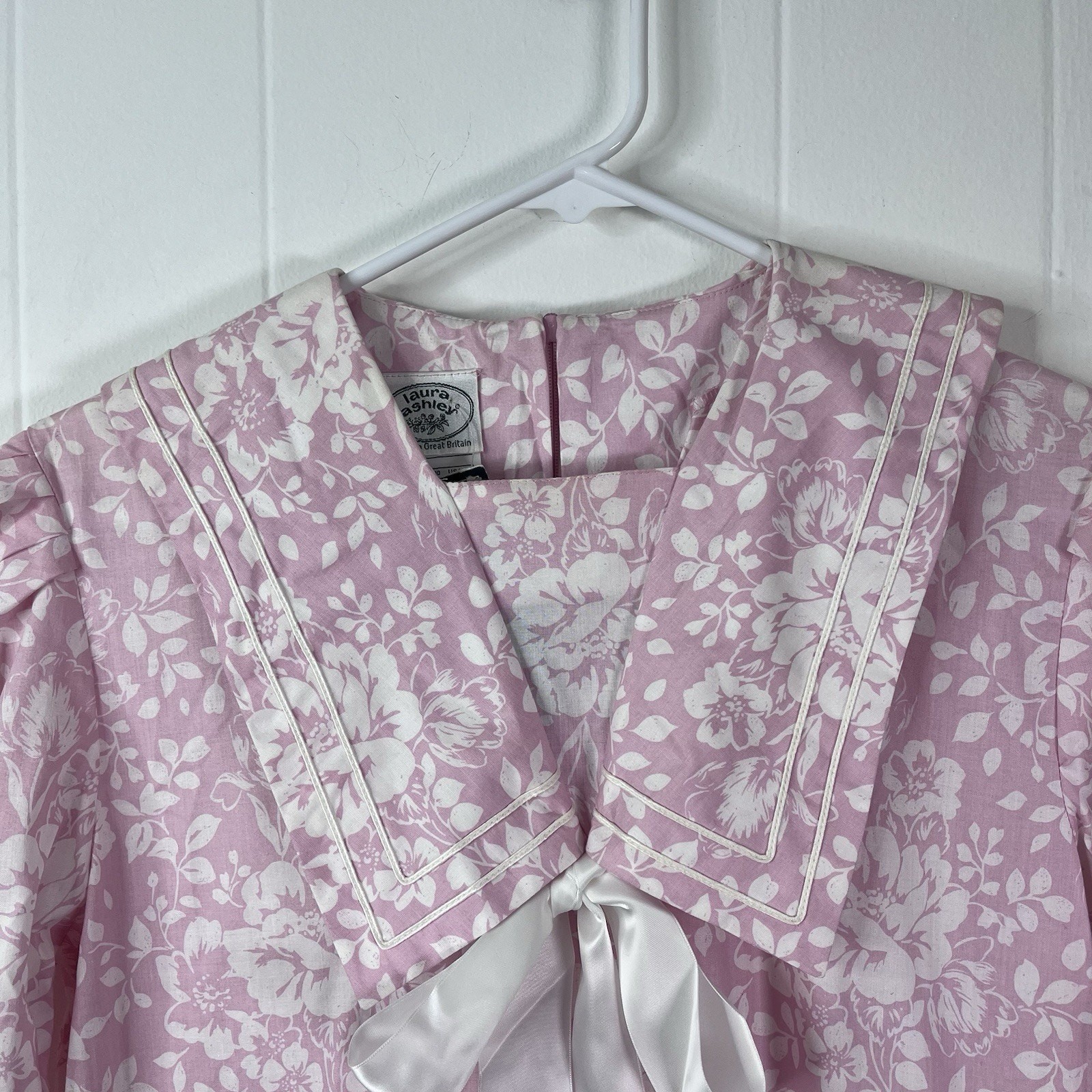 Vintage 80s LAURA ASHLEY NEW Dress Pink Floral Sailor Puff Sleeve 12
