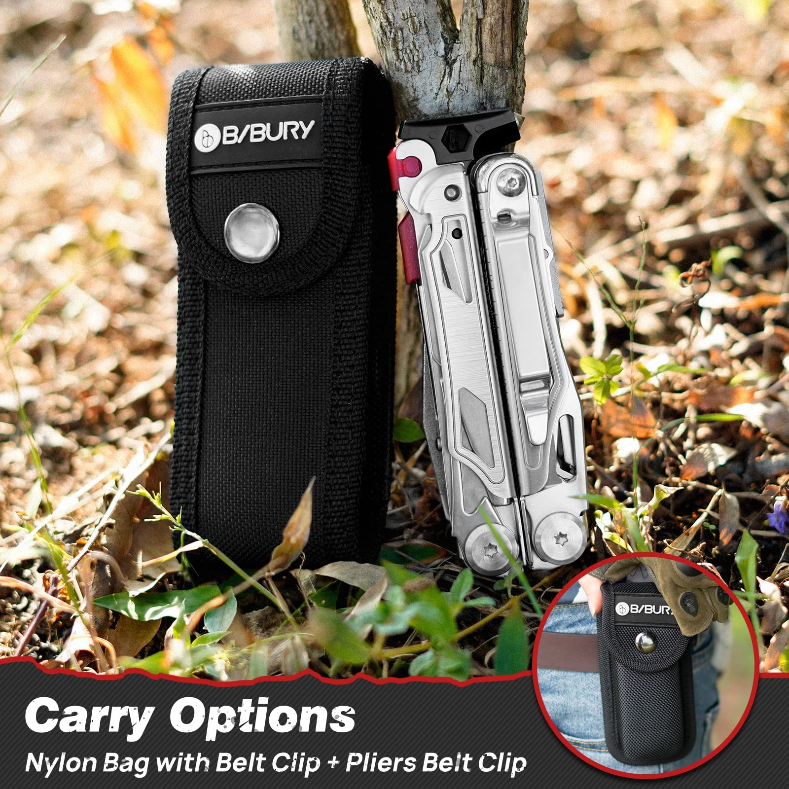 BIBURY 22-in-1 Multitool Pliers Flint Scissor Window Breaker Survival Steel