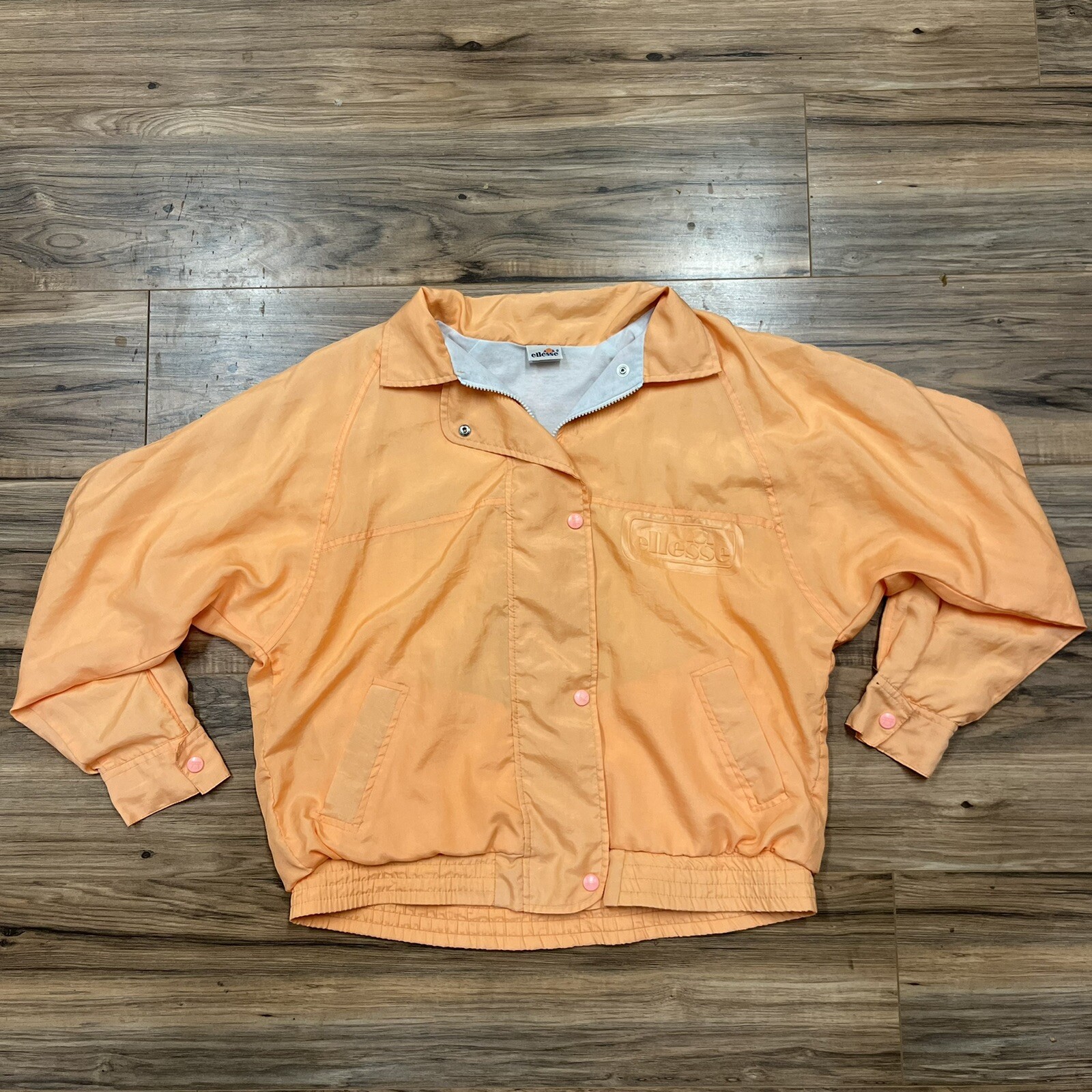ELLESSE Vtg 80s Orange LINED WINDBREAKER JACKET S All Sports Warm Up Tennis EUC