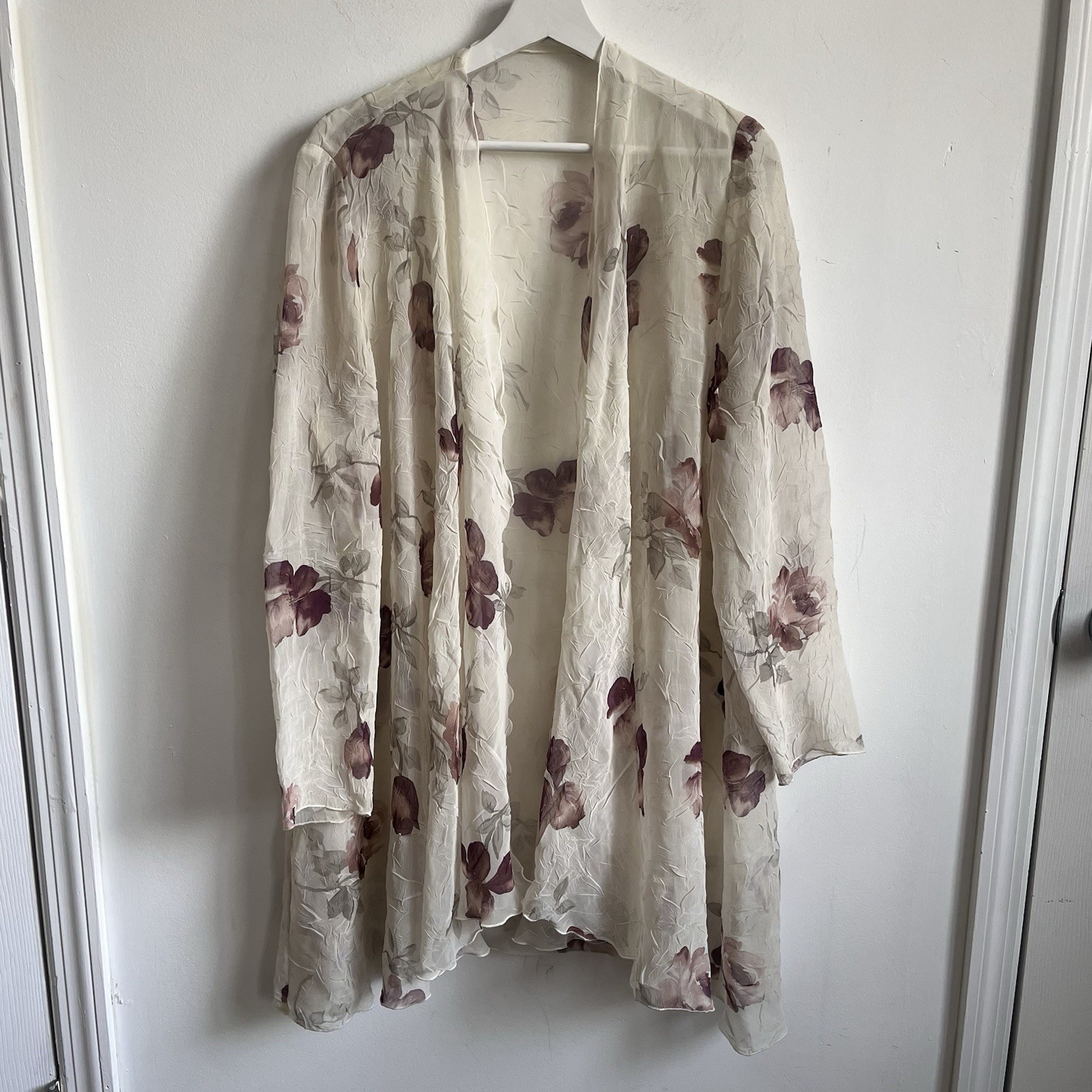 Vtg Jeffrey & Dara Translucent White Floral Open Jacket & Dress Set Size 8 Weddi