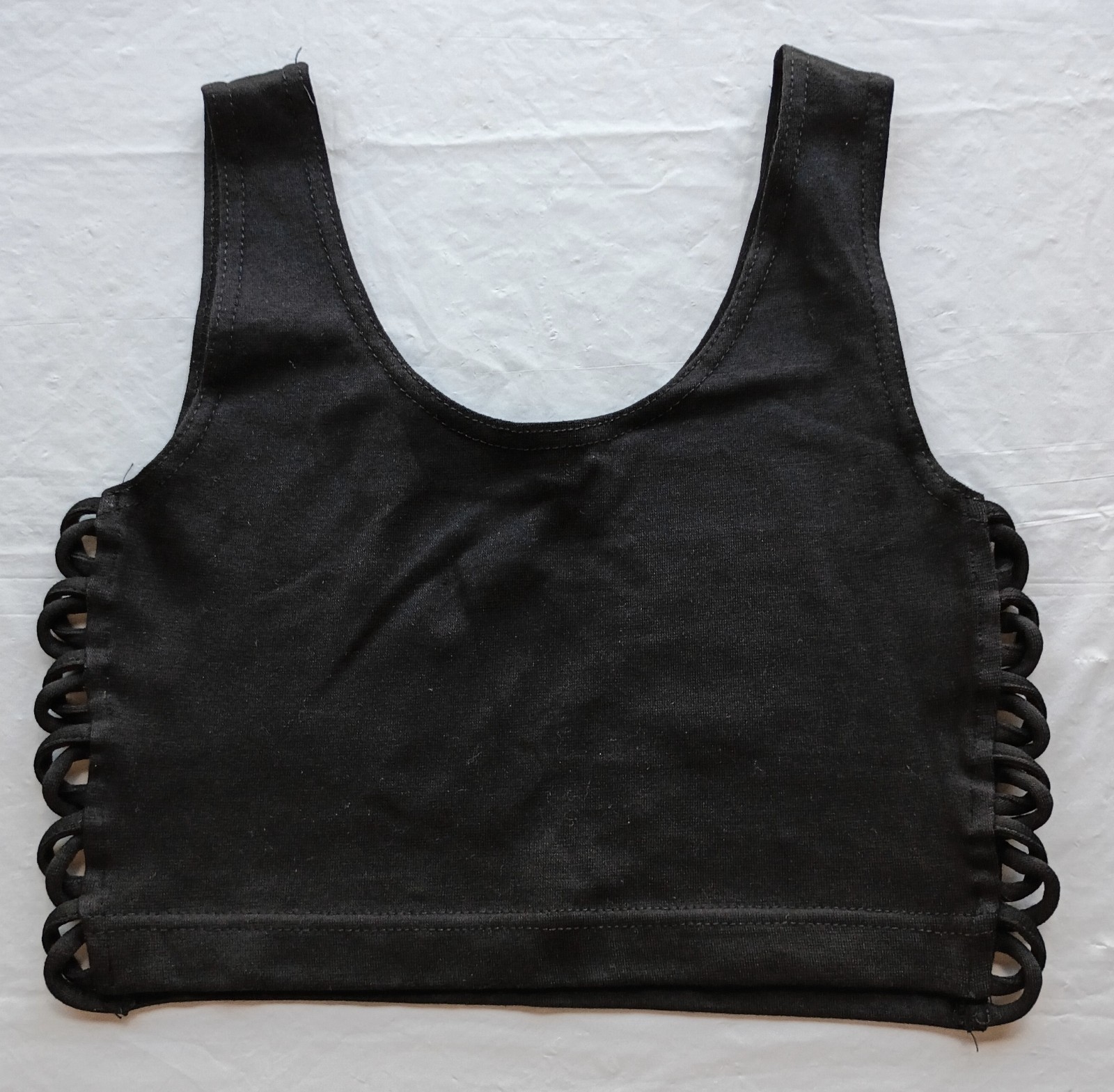 80s 90s Y2K Ruckus Black Stretch Crop Top Laced Loop Cage Sides Vintage Size S