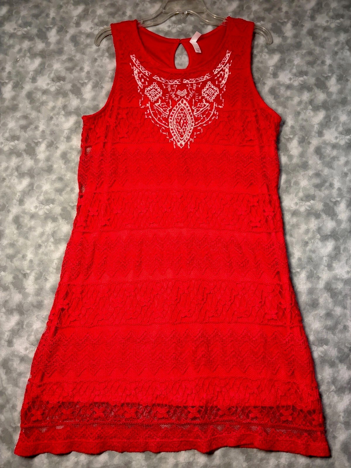 Red Lace Sleeveless Dress Boho Embrodery Detail 35&Prime; Long