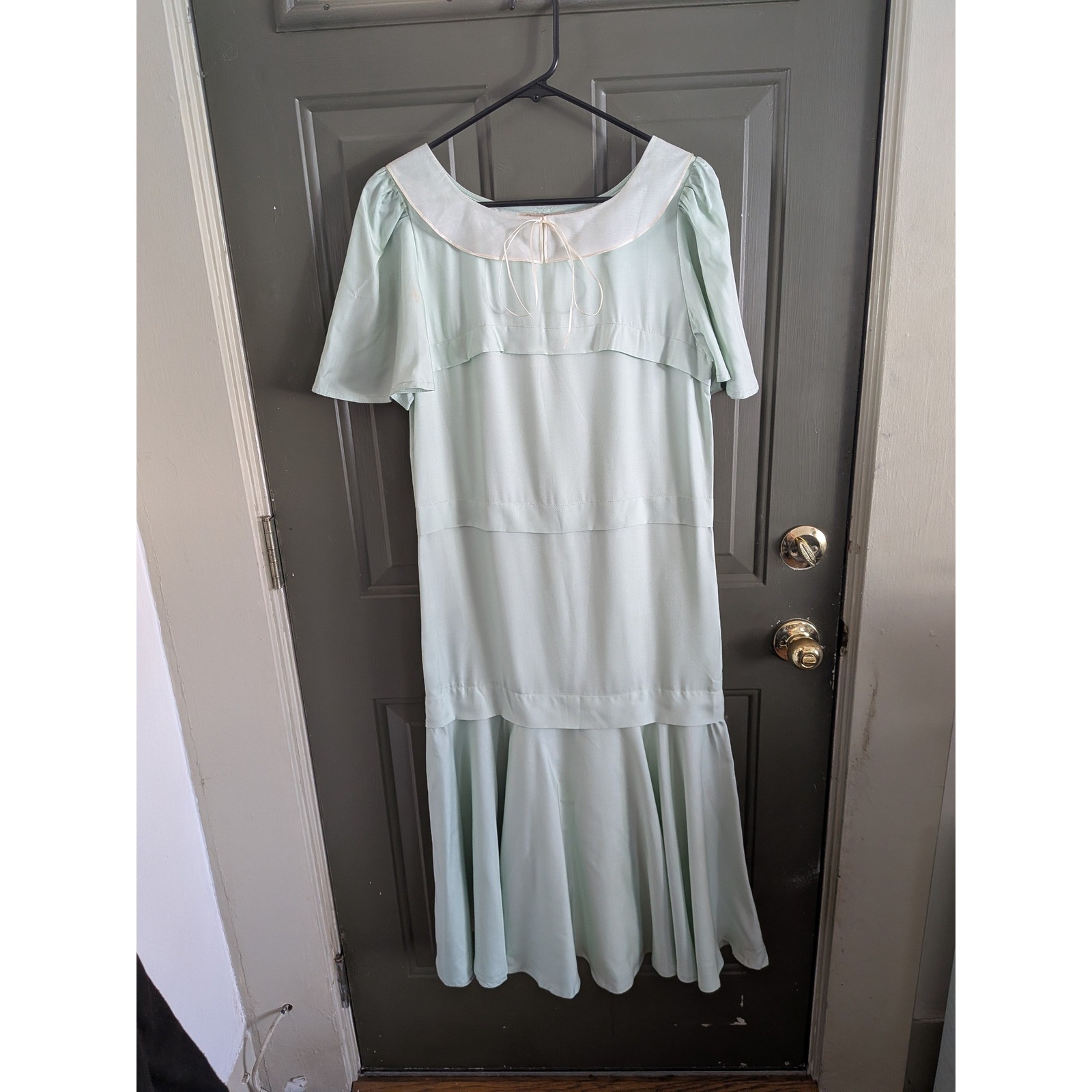 Benny Ong Neiman Marcus Vintage Silk Drop Waist Flapper Dress Mint Green