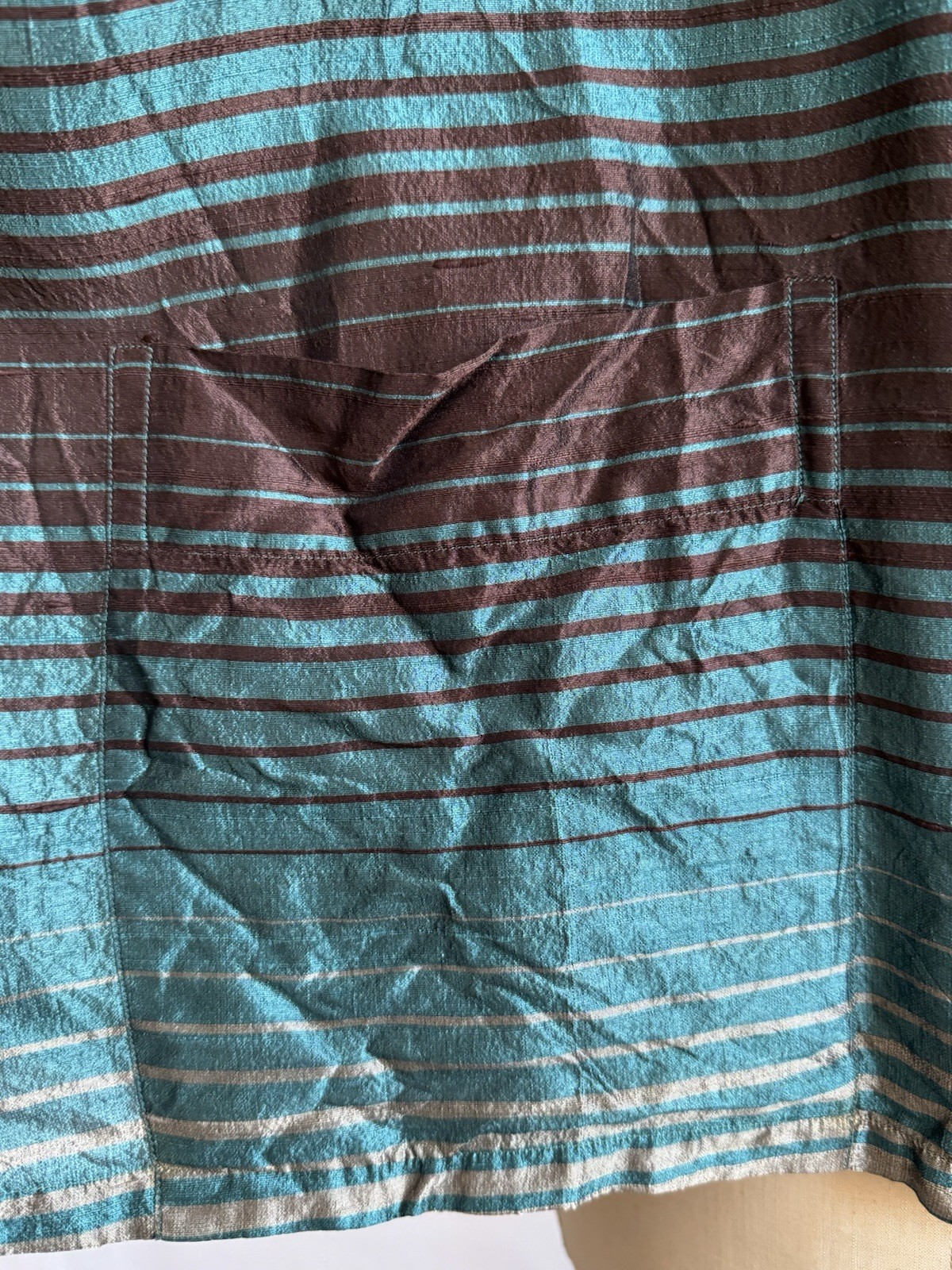 Vintage 1950s Striped Silk Wrap Top Belted Shirt Silk Teal Copper Tommies M L