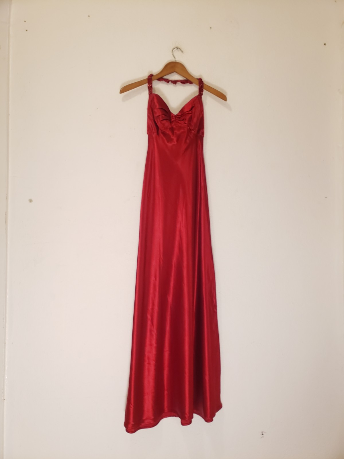 Vtg 90s Y2k S Red Satin 30s 40s Glam Maxi Halter Gown Dress Prom Hollywood