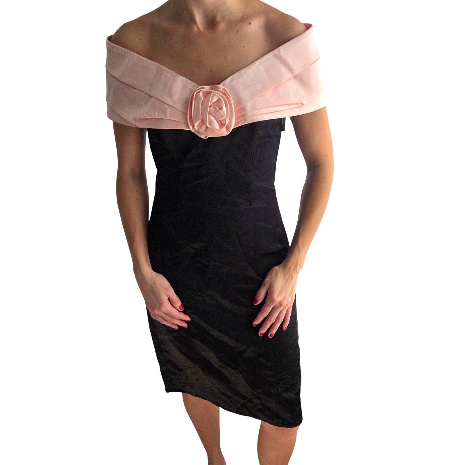VTG Jessica McClintock for Gunne Sax Satin 80s Black Cocktail Dress Size 6