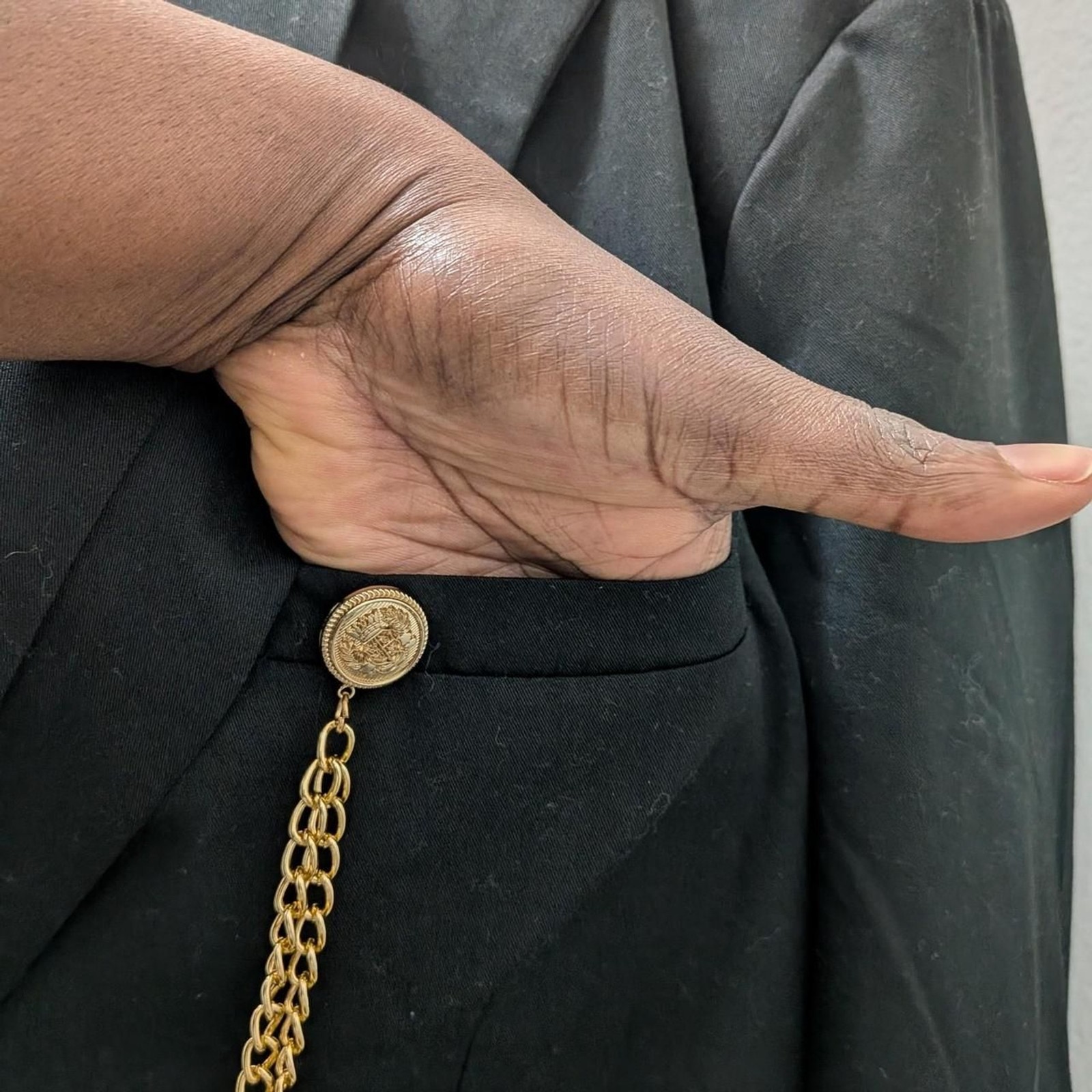 Private Customized Women&rsquo;s Black Tailored Dress Blazer with Gold Chain Details