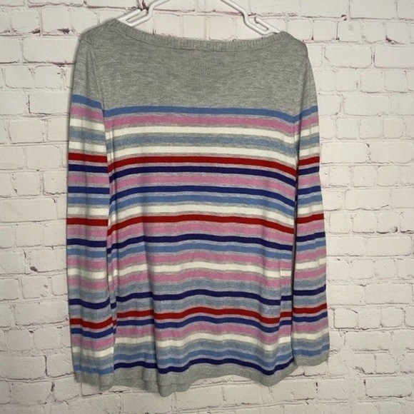 Talbots Gray Multi Stripe Side Button BateauNeck Sweater Women M Vietnam