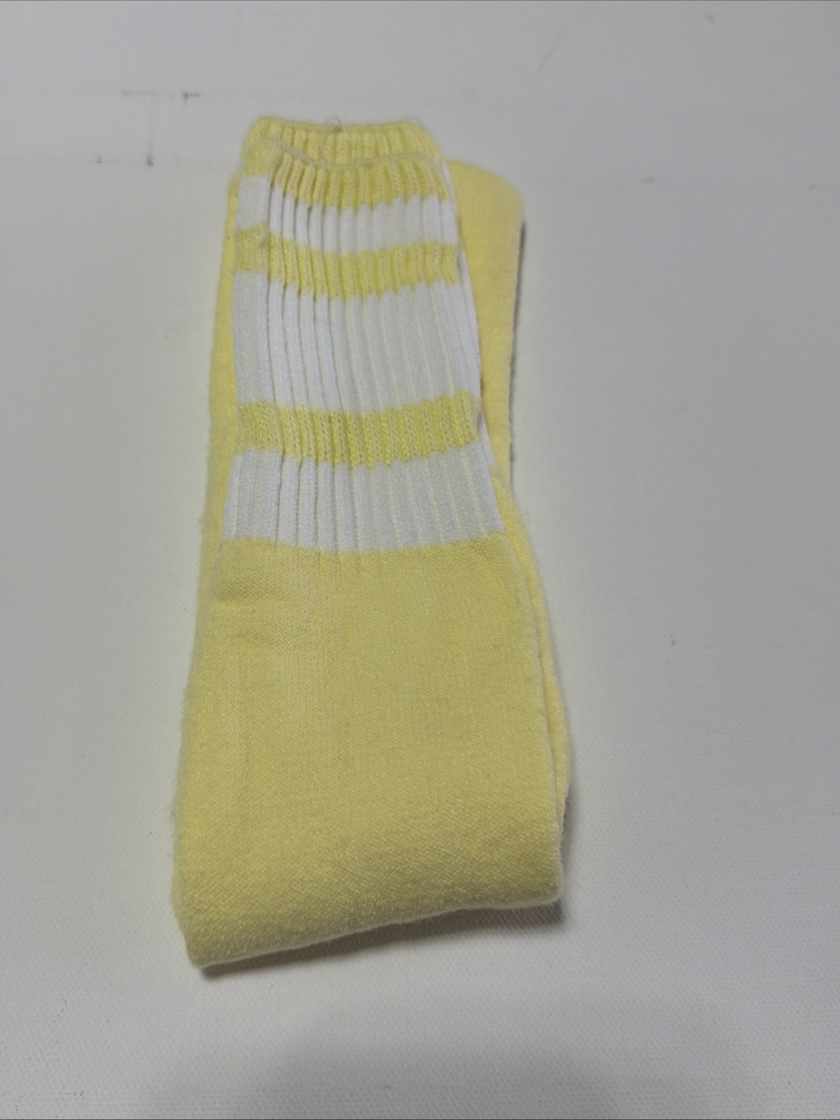 VTG 3 Pack! Socks Women’s 80s Yellow Peach Mint Stripe Acrylic Blend USA 17”.
