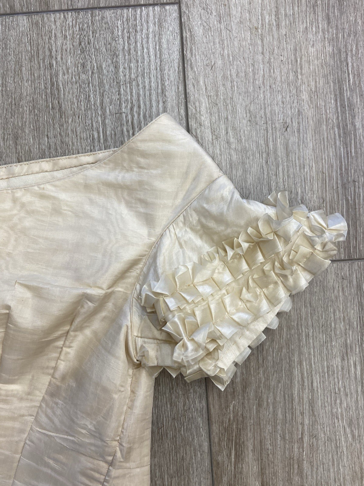 Antique Victorian Ivory Colored Silk Moire Lace Up Back Pointed Bodice AS IS