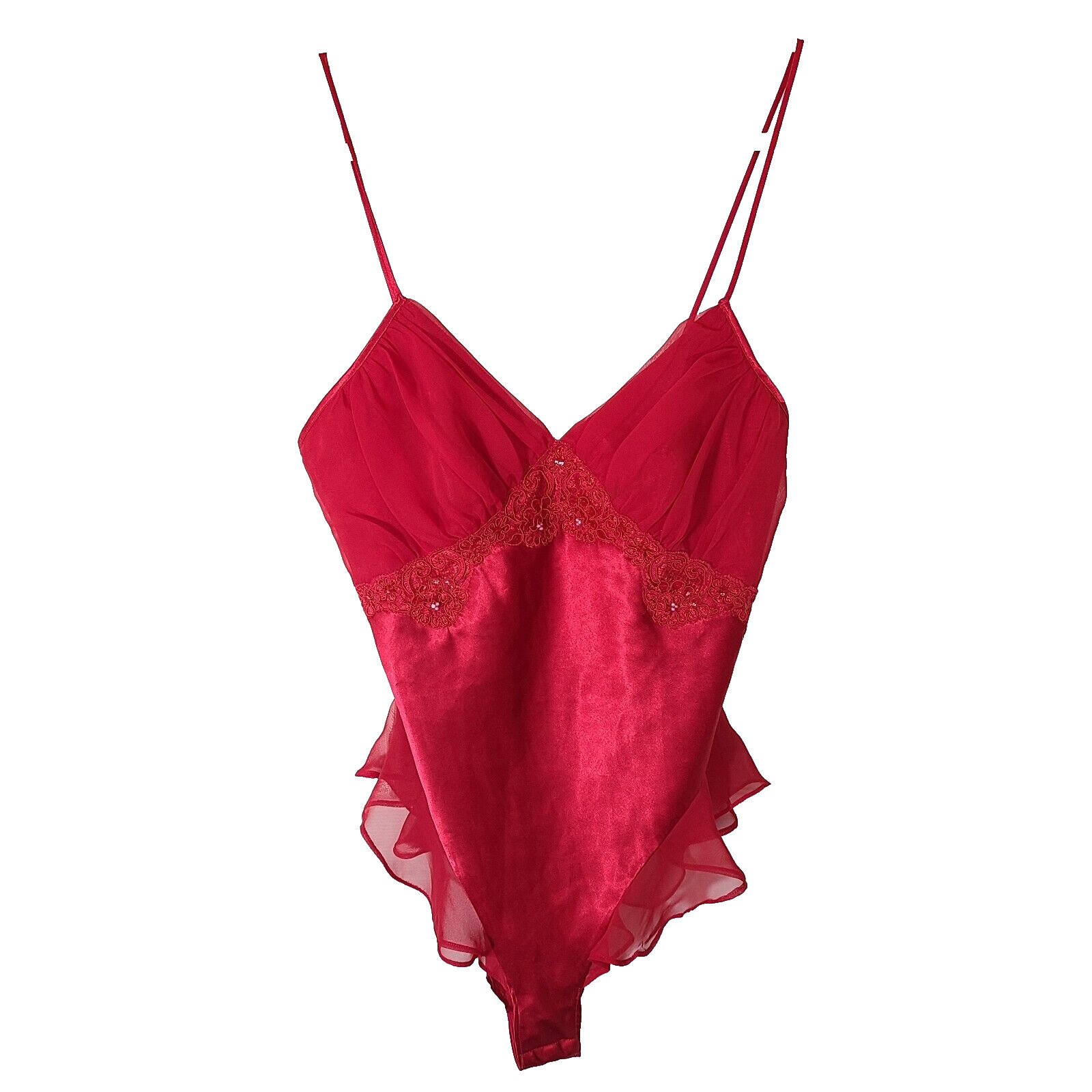 Vintage Victoria&rsquo;s Secret Gold Label Bodysuit Size Small Red Lace Sequins Sexy