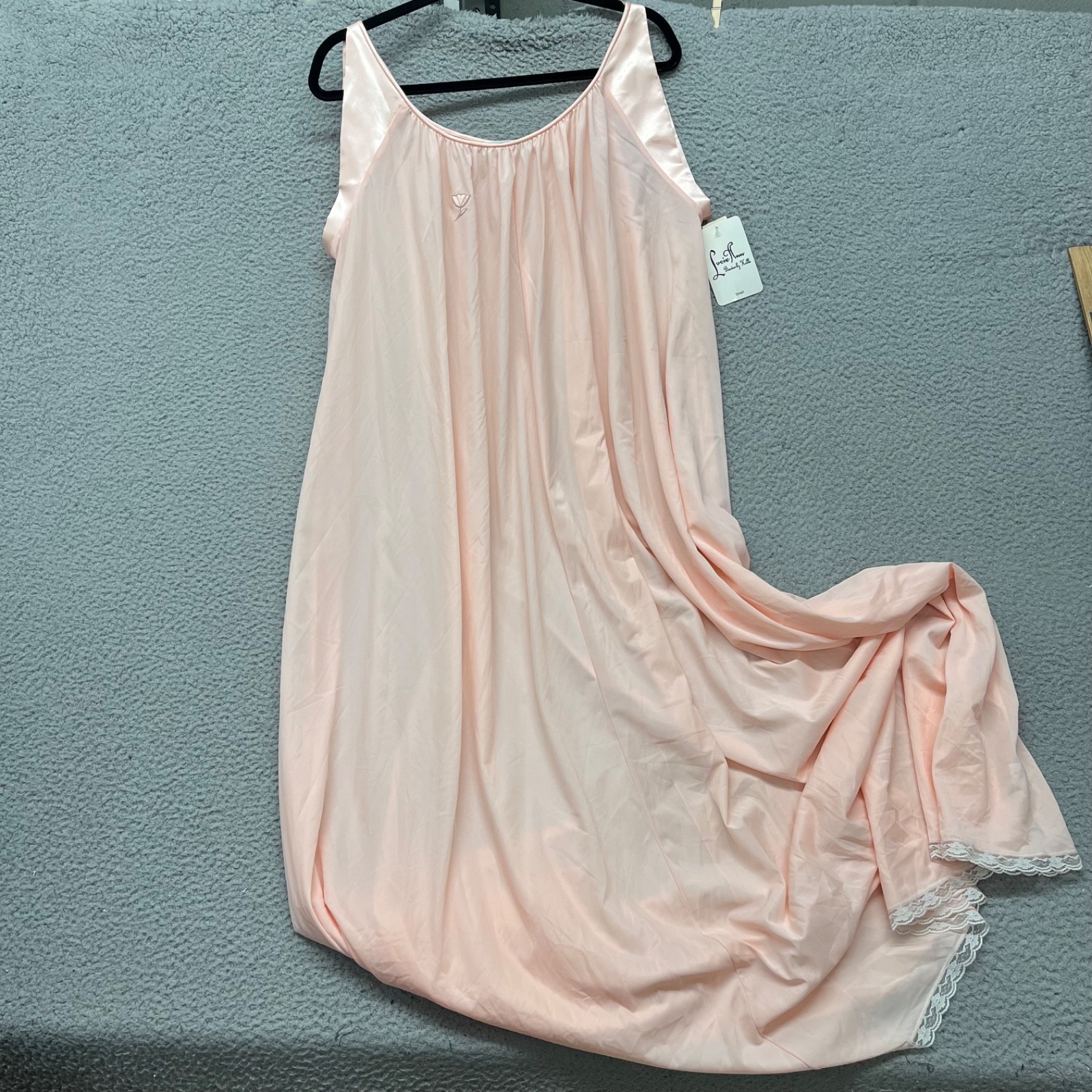 Vtg Lucie Ann Nightgown Womens S Pink Tulip Floral Grannycore Lace Trim Lingerie