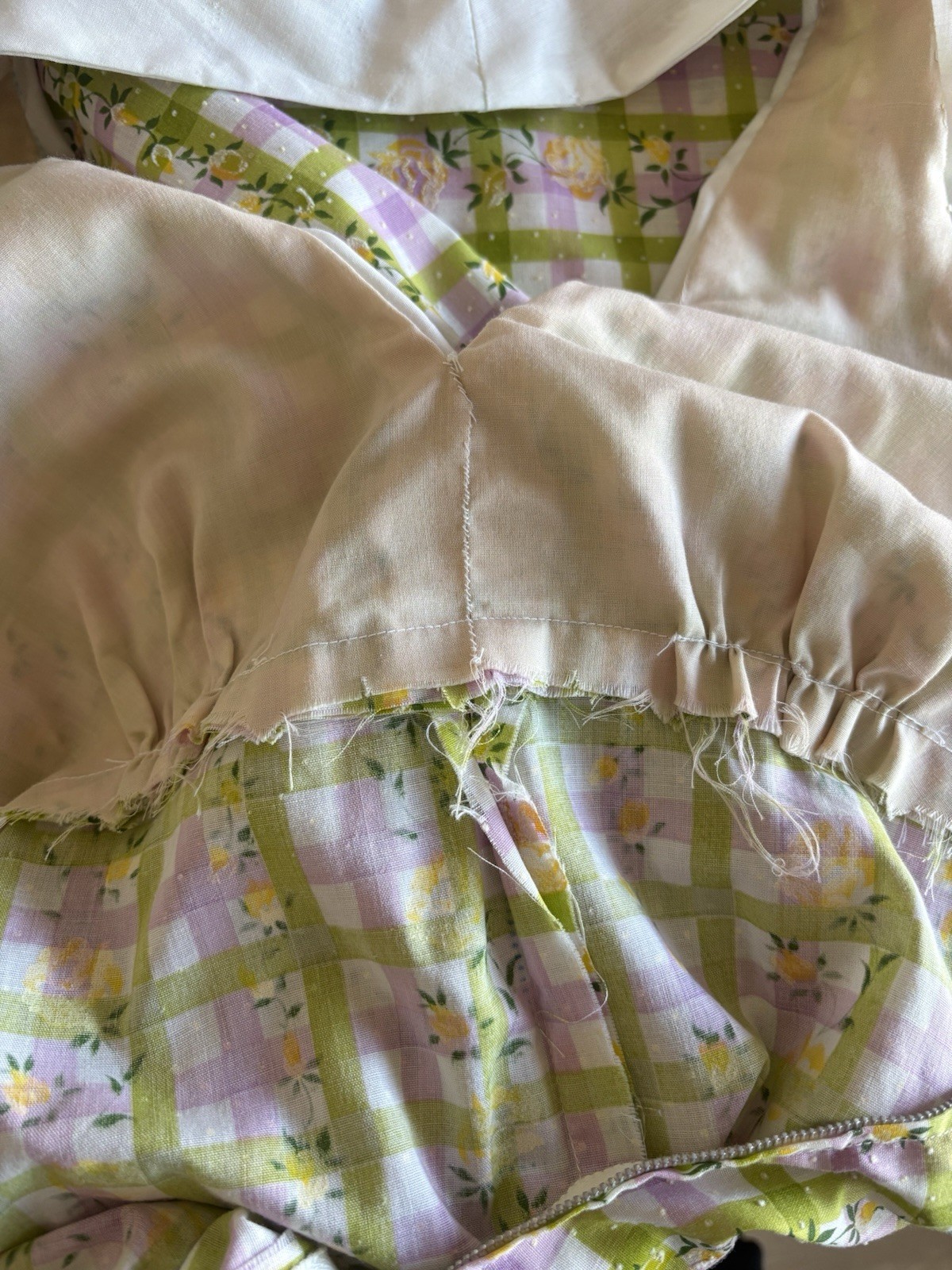 Late 60’s/70’s Gingham Sailor Halter Neck Maxi Floral Dress Handmade Vintage XS