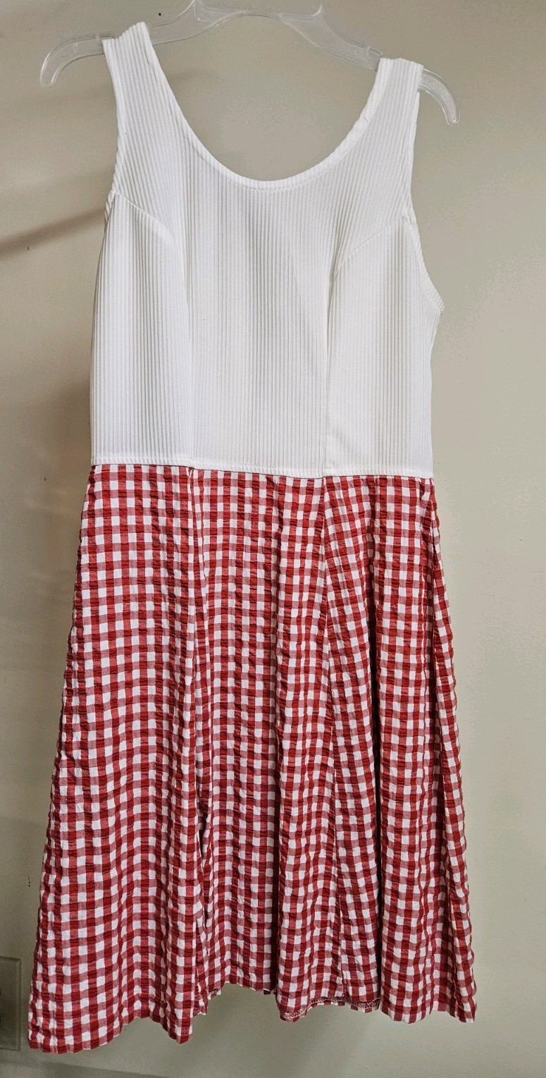 Vintahe 1970s Red Gingham Sleeveless Dress
