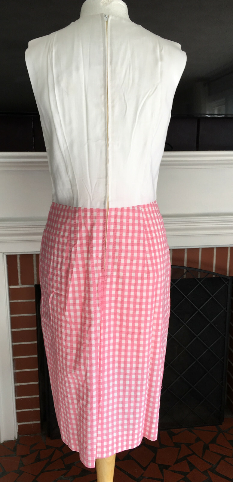 Vintage Pink White Gingham Check Sleeveless Shift Dress w/ Jacket Size 12 1960s