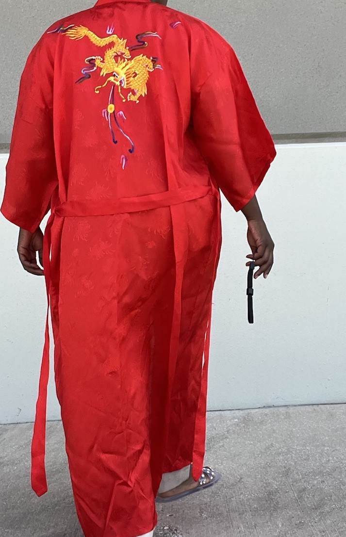 Golden Bee Red Dragon Embroidered kimono ( Size S)