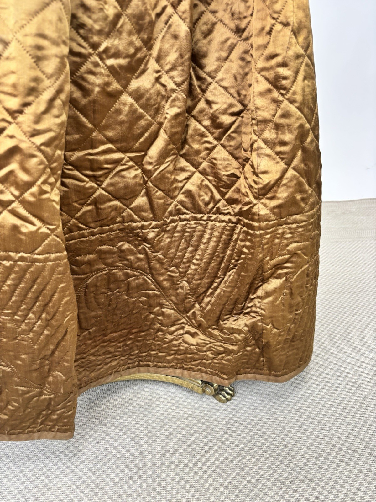 Antique 1890s Victorian Copper Brown Silk Quilted Winter Skirt Pioneerwear AS IS
